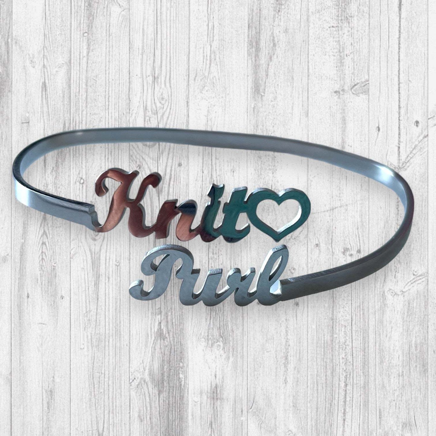 Knit🖤 Purl BraceletAdoreKnitThe Knit 🖤 Purl Bracelet has arrived!  Designed by Steph we've been anxious to share this beauty with you all.  This stainless steel bangle is the perfect way to shKnit🖤 Purl Bracelet