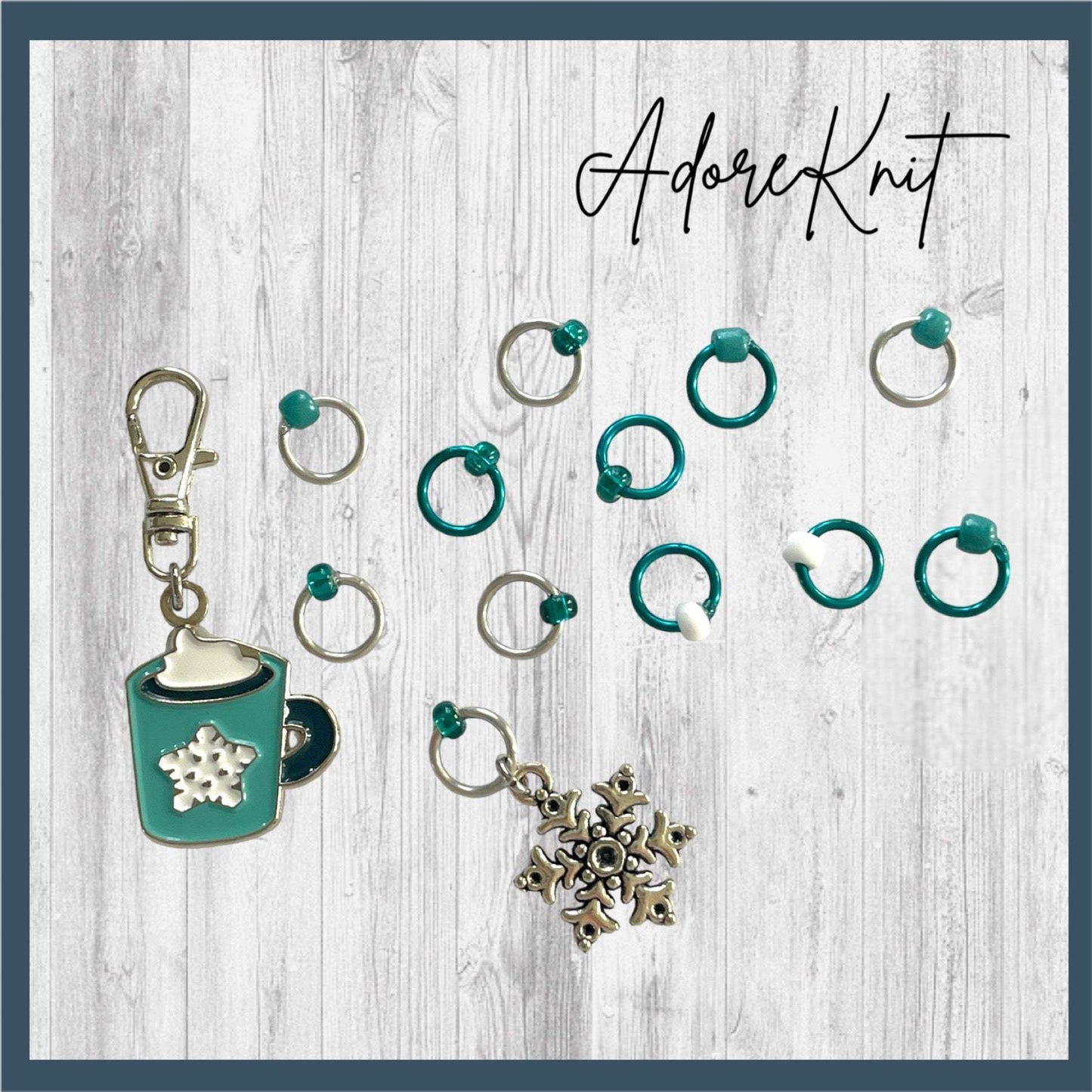 Hot Cocoa Progress & Stitch Markers, Coffee snowflake - AdoreKnit