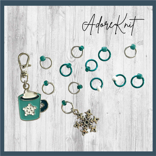 Hot Cocoa Progress & Stitch Markers, Coffee snowflake - AdoreKnit