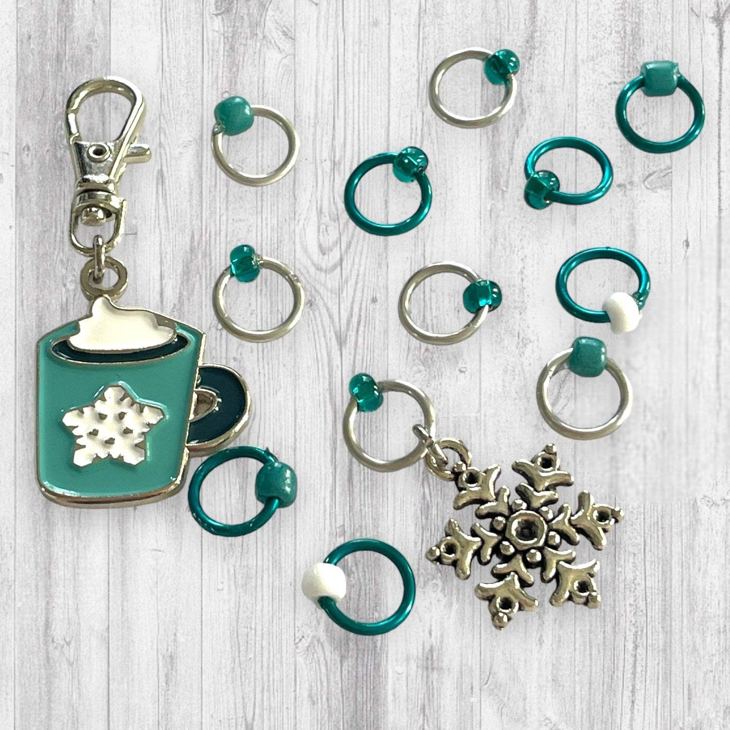 Hot Cocoa Progress & Stitch Markers, Coffee snowflake - AdoreKnit