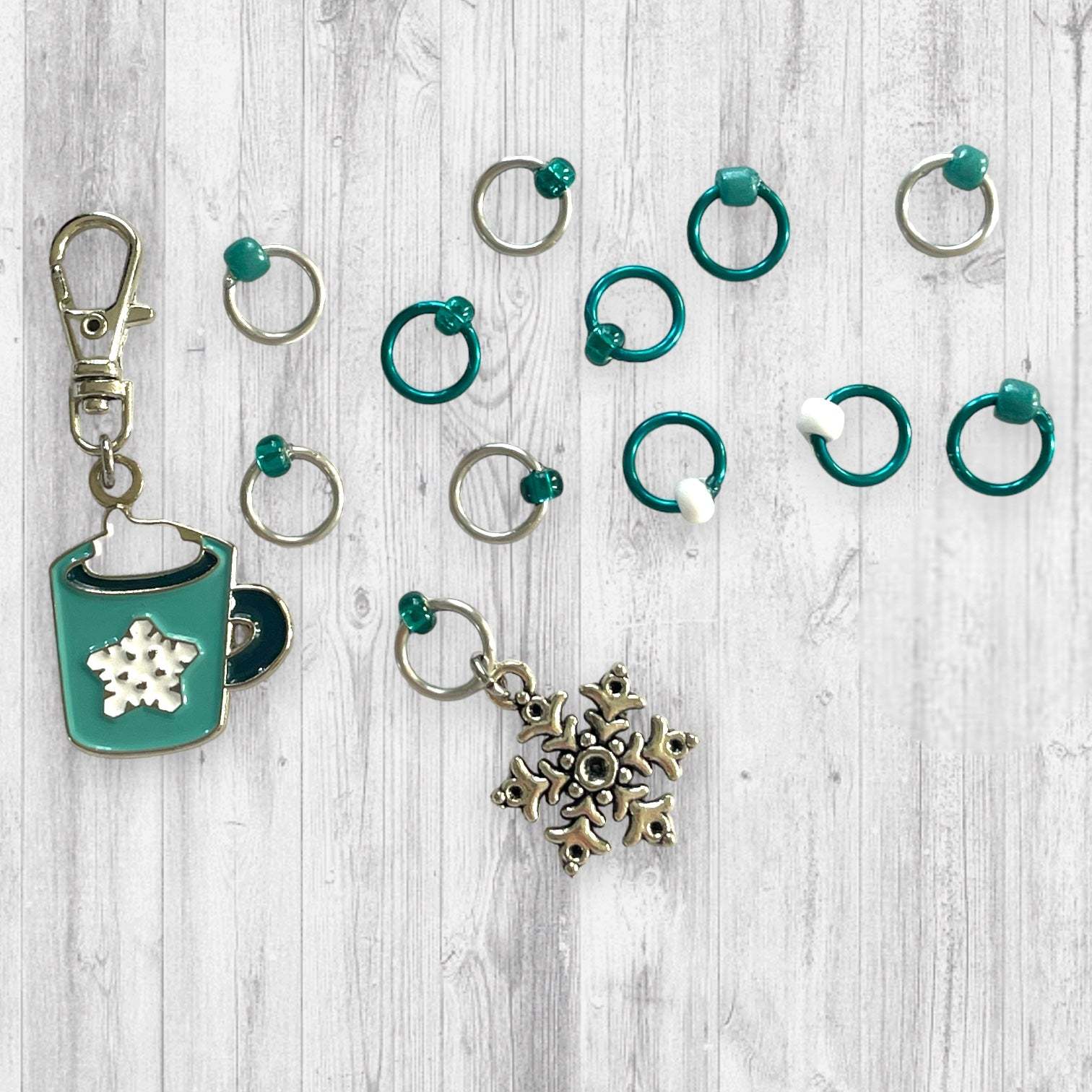 Hot Cocoa Progress & Stitch Markers, Coffee snowflake - AdoreKnit