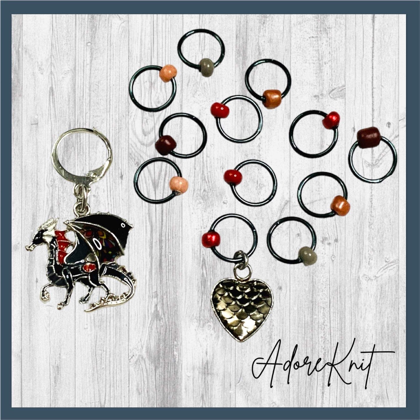 Fire Will Reign Progress and Stitch MarkersAdoreKnit“It has been said that dragon-fire could melt and consume the Rings of Power, but there is not now any dragon left on earth in which the old fire is hot enough; nor Reign Progress