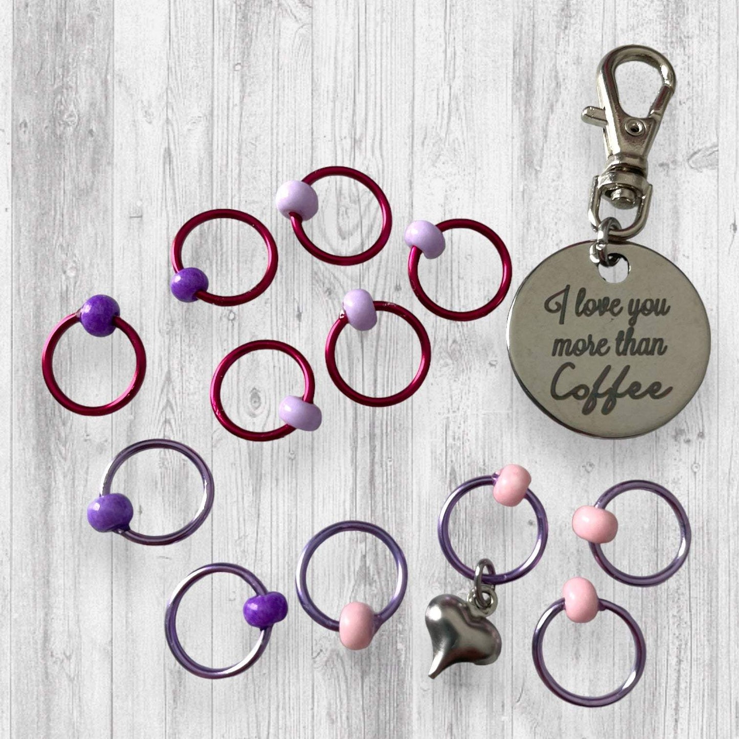 I Love You More Than Coffee Progress and Stitch Markers - AdoreKnit