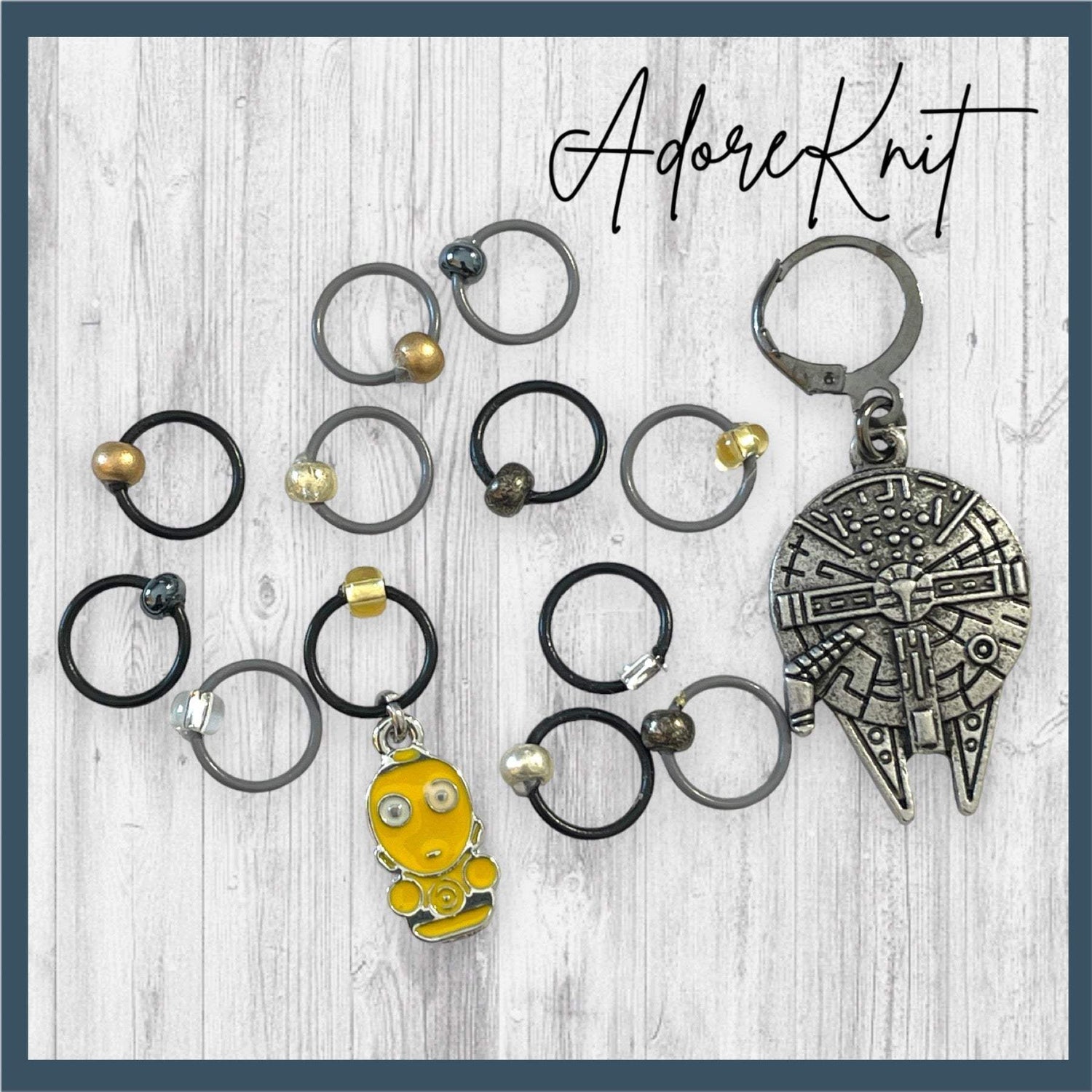 Millennium Falcon Progress and Droid Stitch Markers - AdoreKnit