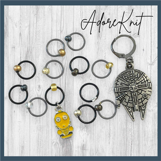 Millennium Falcon Progress and Droid Stitch Markers - AdoreKnit