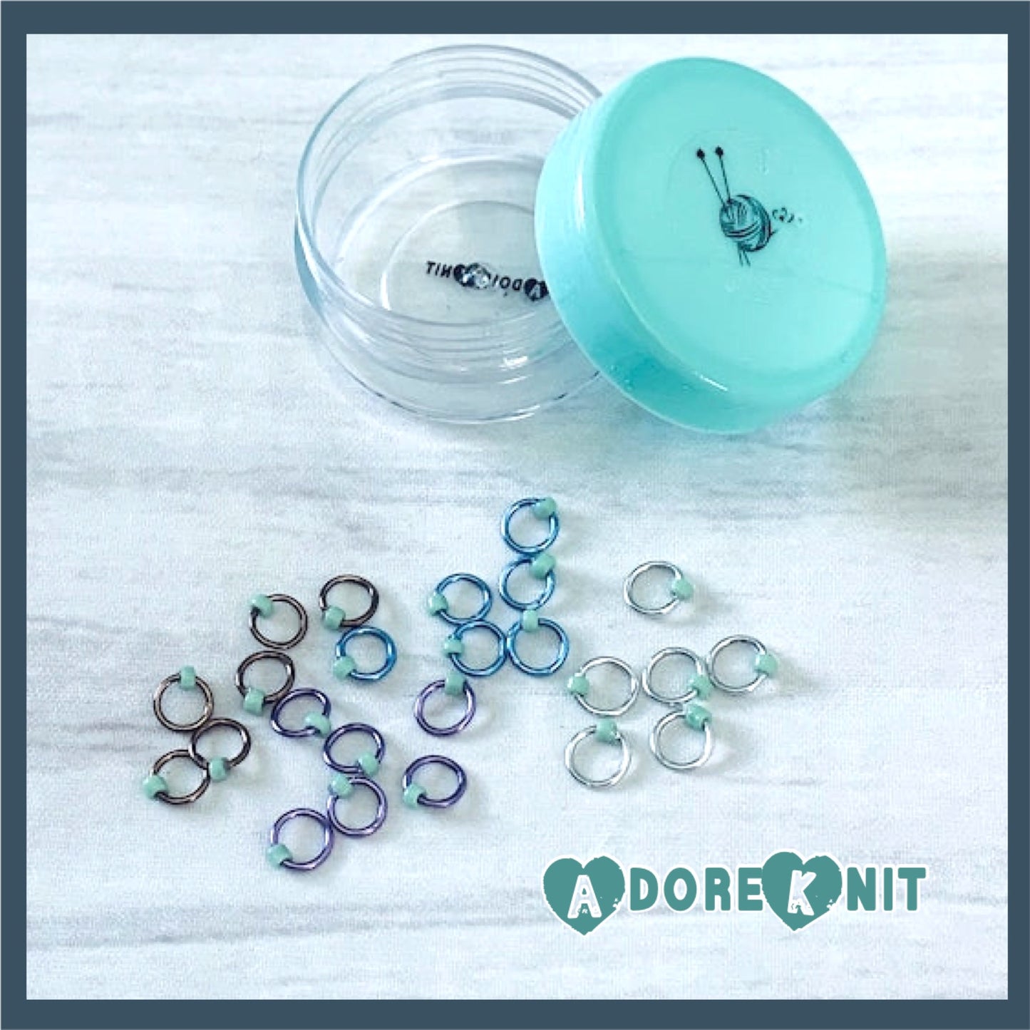 Sock Knitter's Companion Tiny Stitch Markers with Marker Container Double Aqua - AdoreKnit