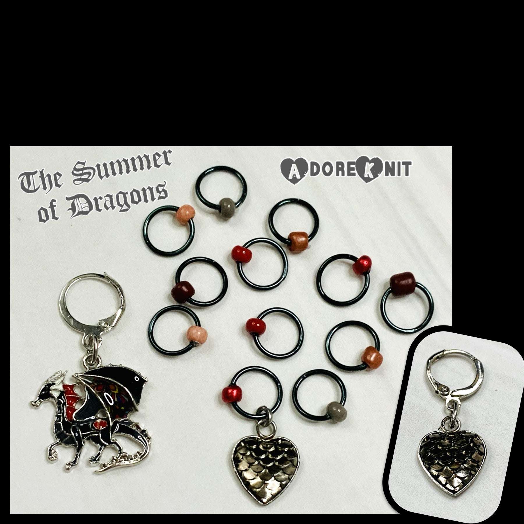 Fire Will Reign Progress and Stitch MarkersAdoreKnit“It has been said that dragon-fire could melt and consume the Rings of Power, but there is not now any dragon left on earth in which the old fire is hot enough; nor Reign Progress