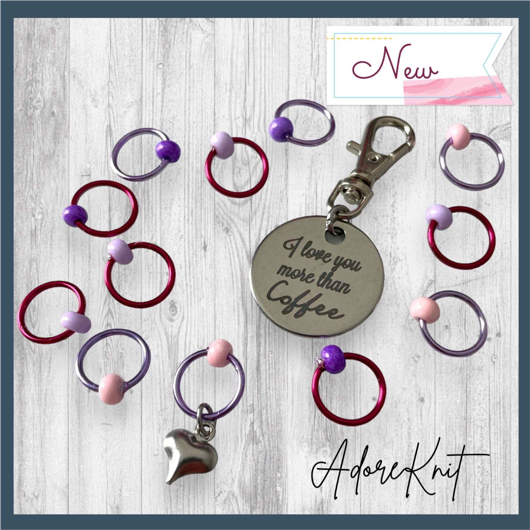 I Love You More Than Coffee Progress and Stitch Markers - AdoreKnit