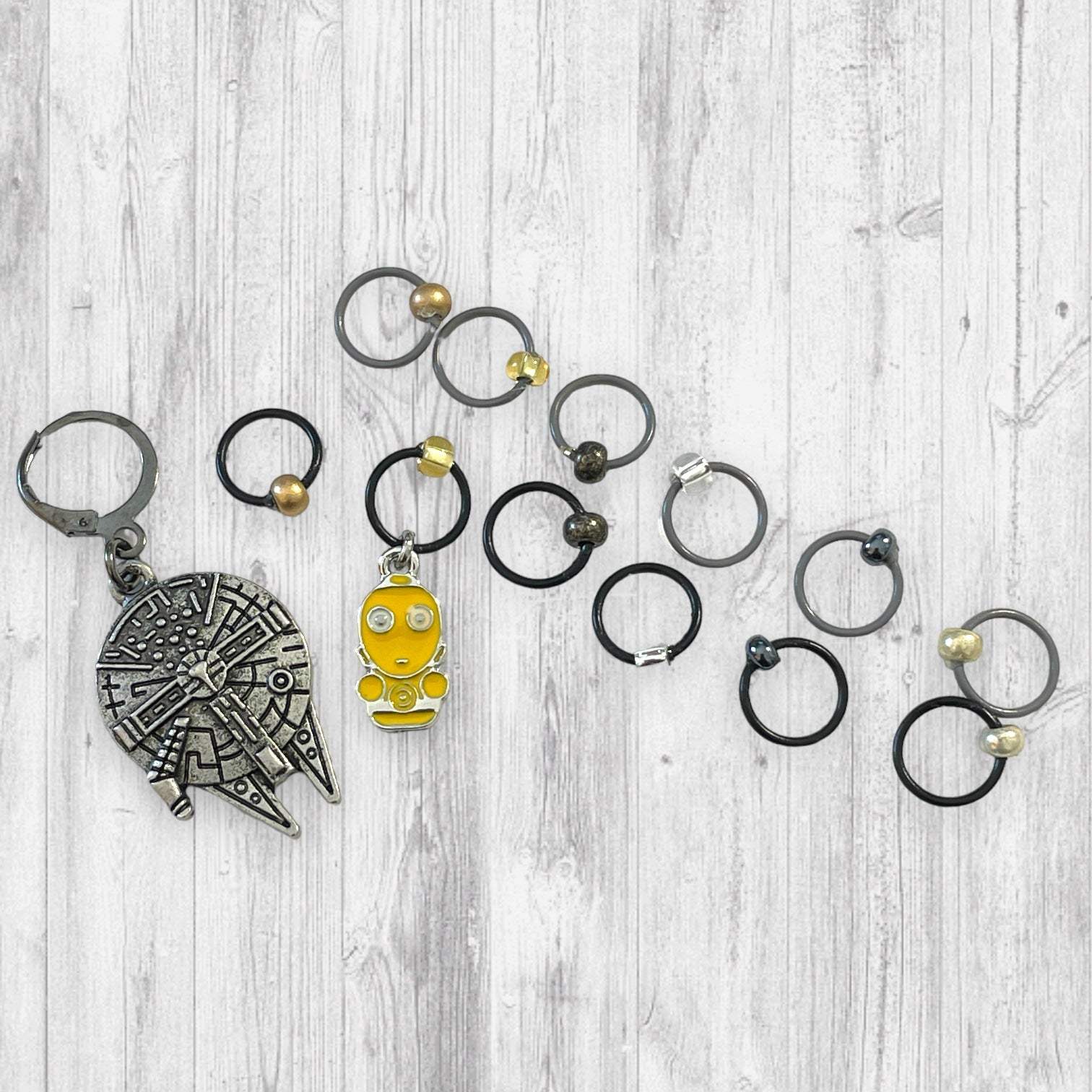 Millennium Falcon Progress and Droid Stitch Markers - AdoreKnit