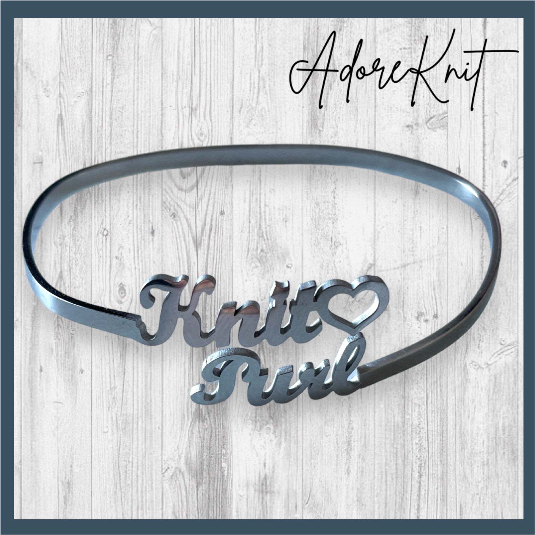 Knit🖤 Purl BraceletAdoreKnitThe Knit 🖤 Purl Bracelet has arrived!  Designed by Steph we've been anxious to share this beauty with you all.  This stainless steel bangle is the perfect way to shKnit🖤 Purl Bracelet