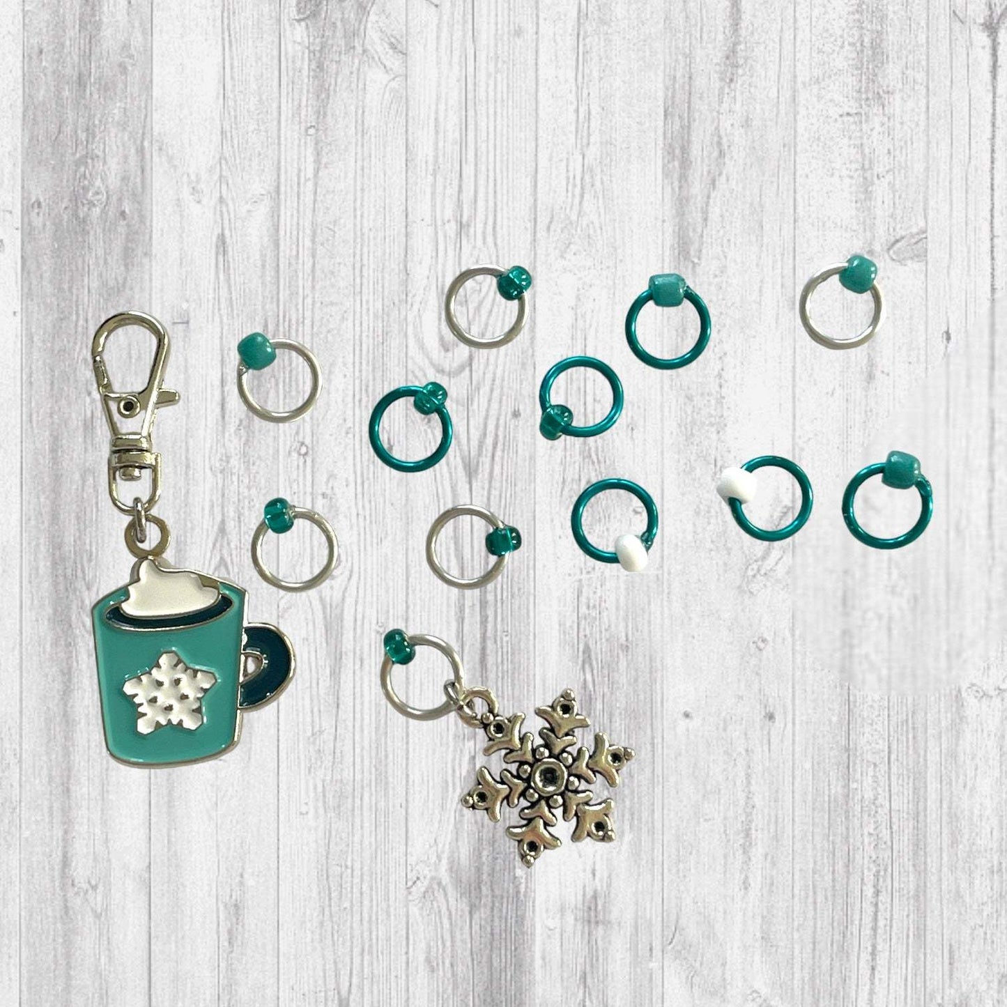 Hot Cocoa Progress & Stitch Markers, Coffee snowflake - AdoreKnit