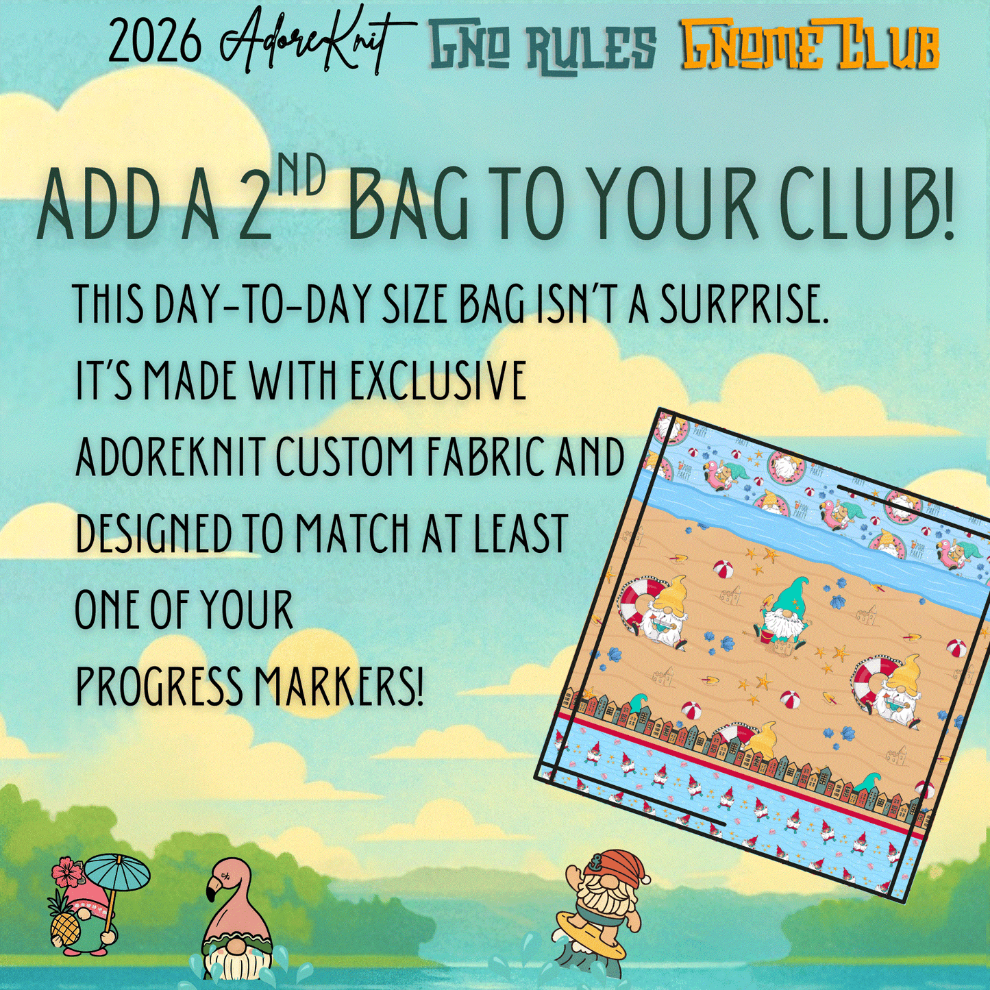2026 GNo Rules GNOMES Countdown Club, 12 Days of Stitch & Progress Markers, Yarn, Project Bags