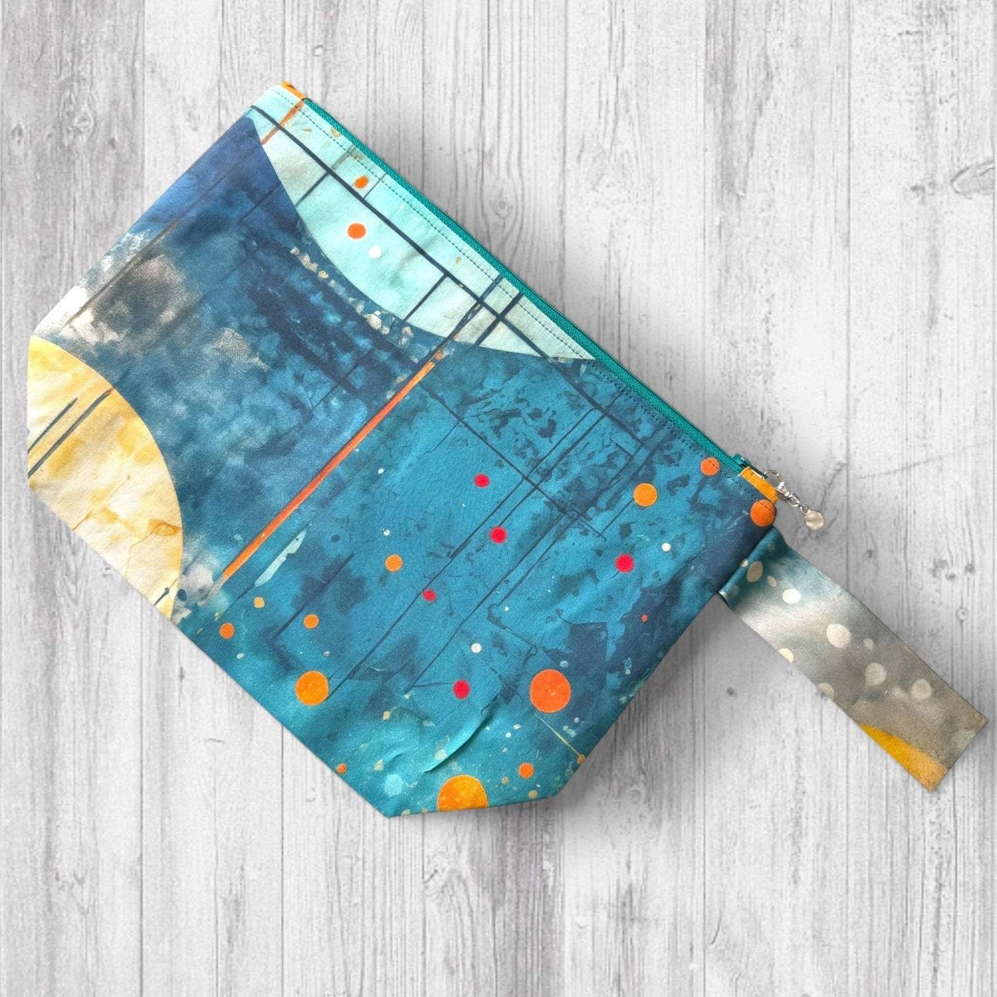 Watercolor & Ink Project Bag | Knitting Project Bag with Wrist Strap