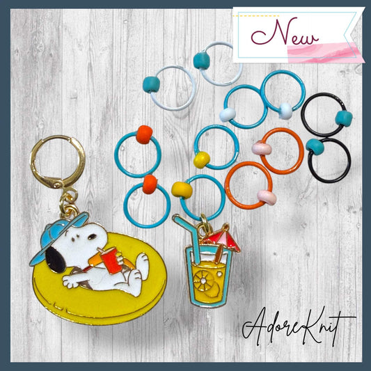 Poolside Paws and Relaxation Station Progress and Stitch Markers Snoopy