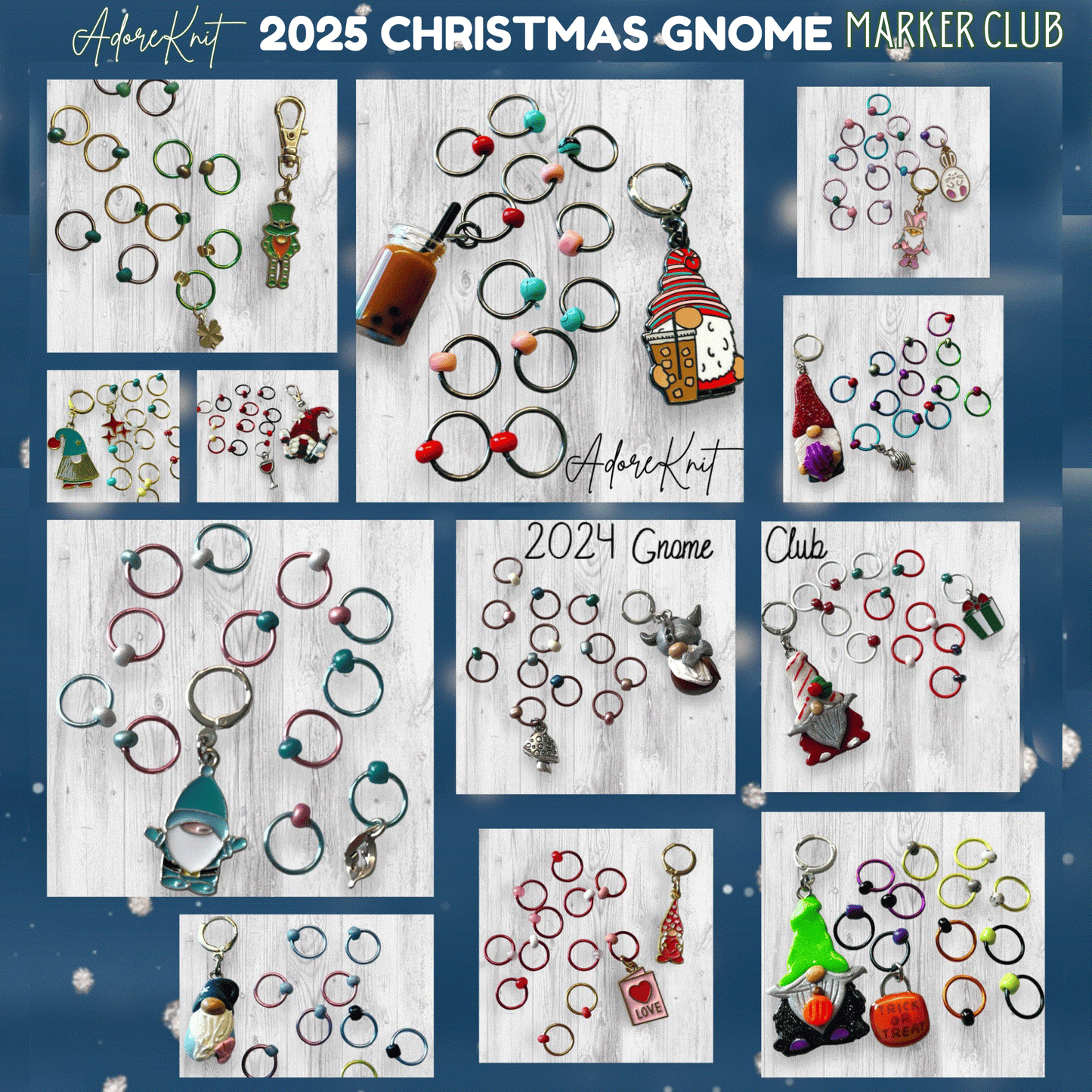 2025 Christmas GNOMES Countdown Club, 12 Days of Stitch & Progress Markers, Yarn, Project Bags