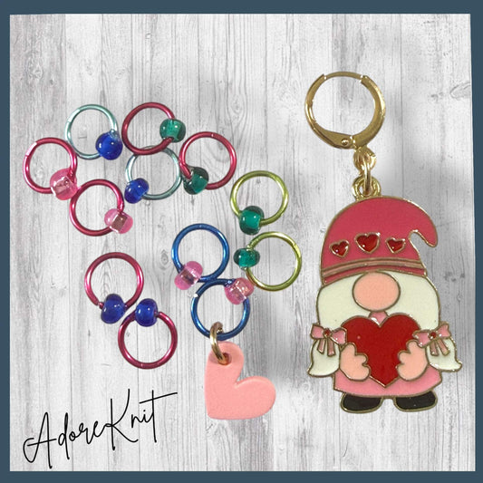 Choose Happy Gnome Stitch Markers | Rainbow Heart Lady Gnome Knitting Markers