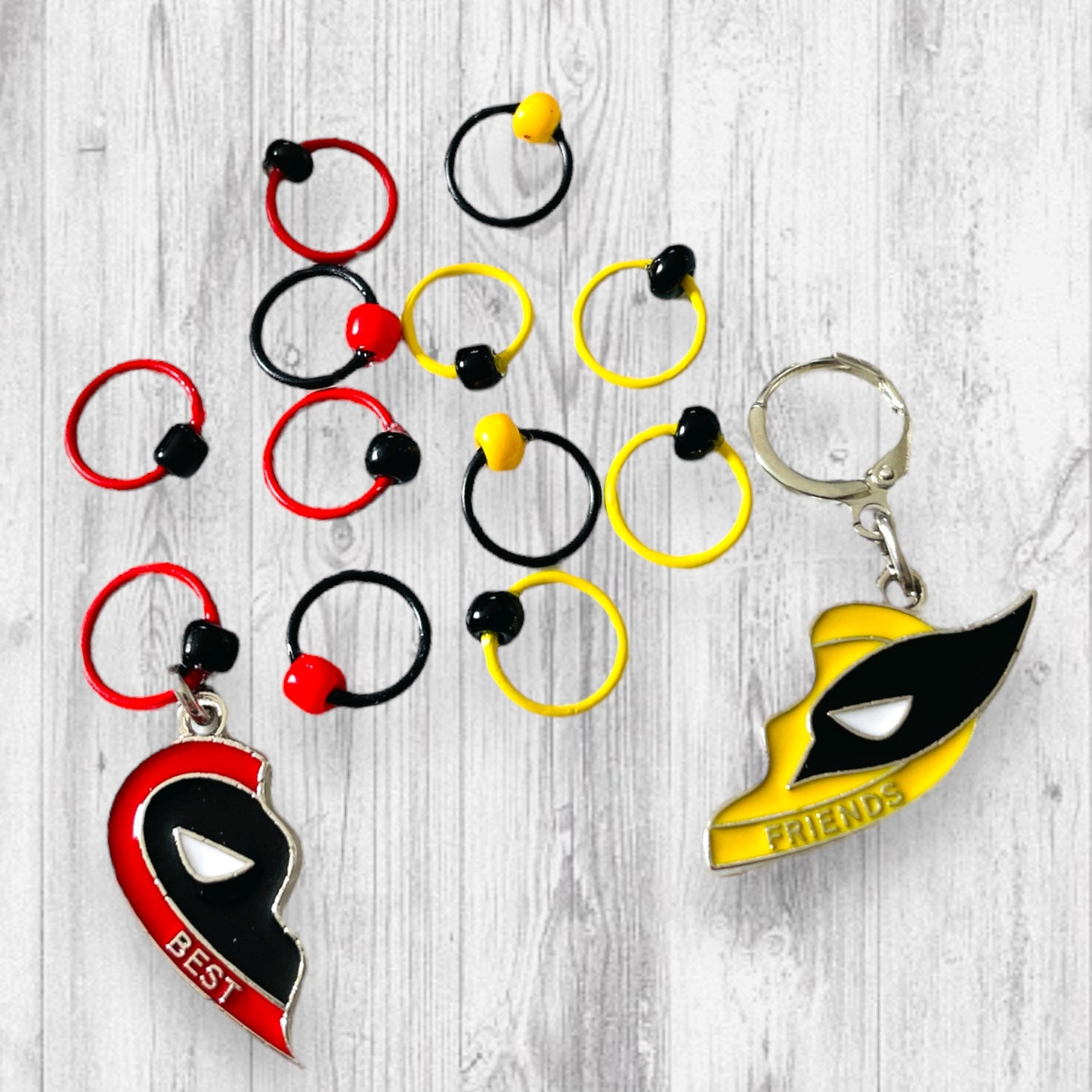 Red, Yellow, Red, Yellow Superhero Progress and Stitch Markers