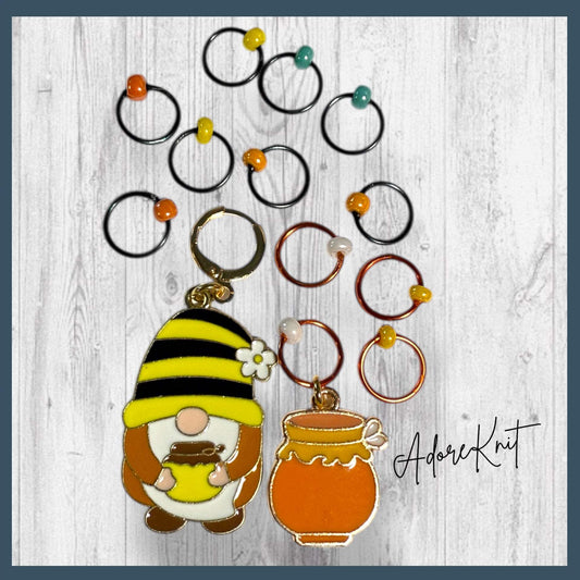 Hive 🐝 and Seek Gnome Progress and Stitch Marker Set