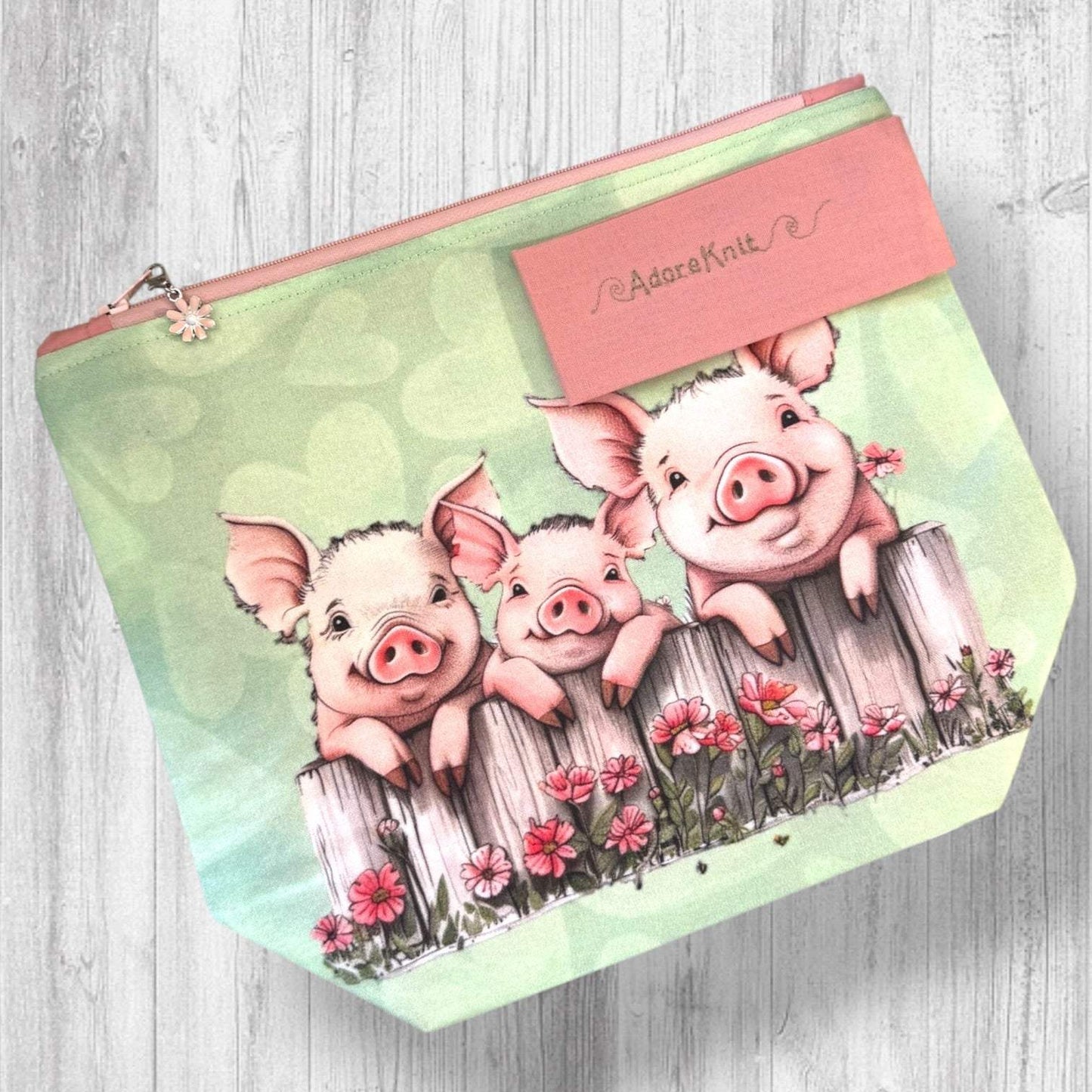Who’s Stitchin’ Next Door Project Bag Exclusively Designed Fabric by AdoreKnit