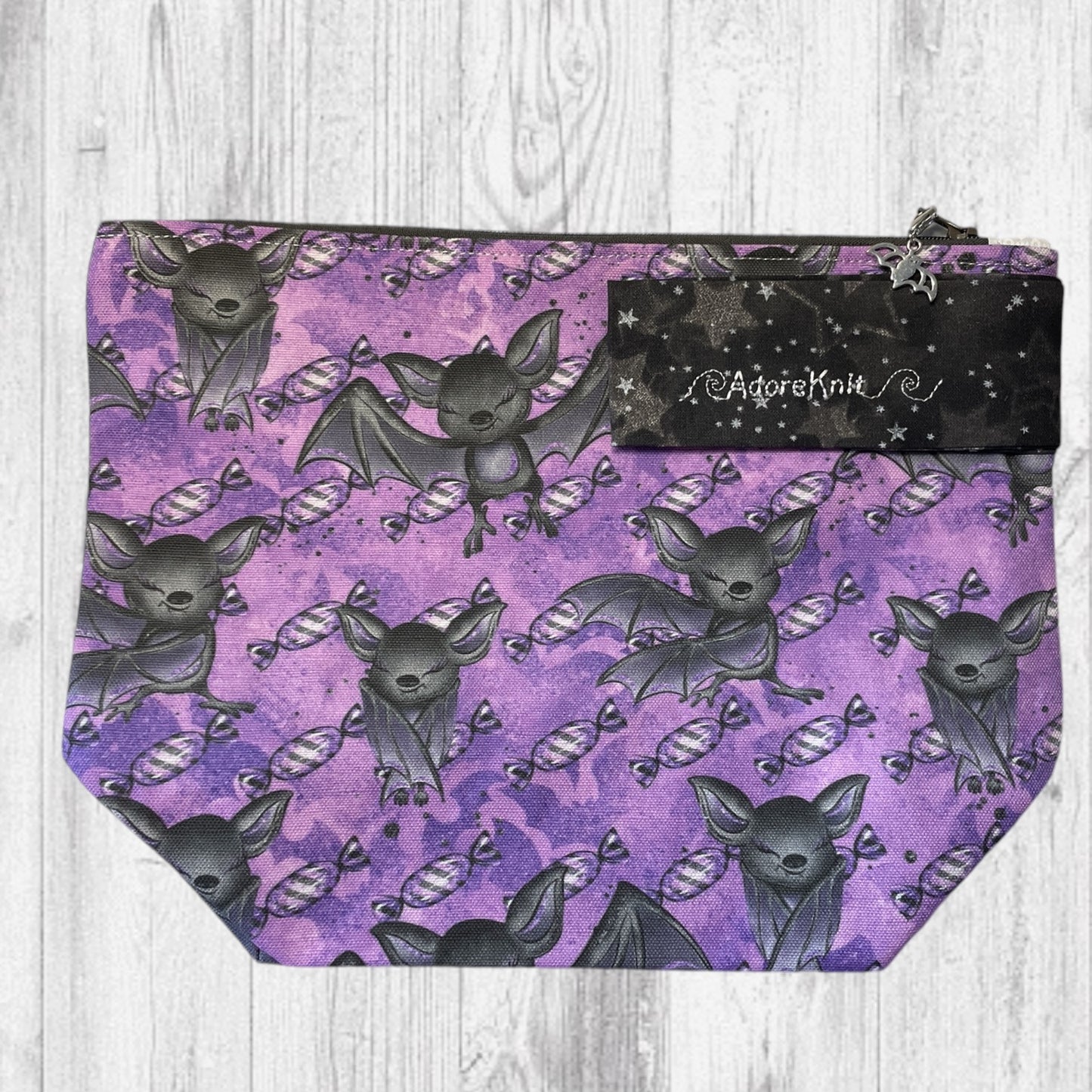 Playful Purple Bats Pass Piles of Peppermint Candy Project Bag