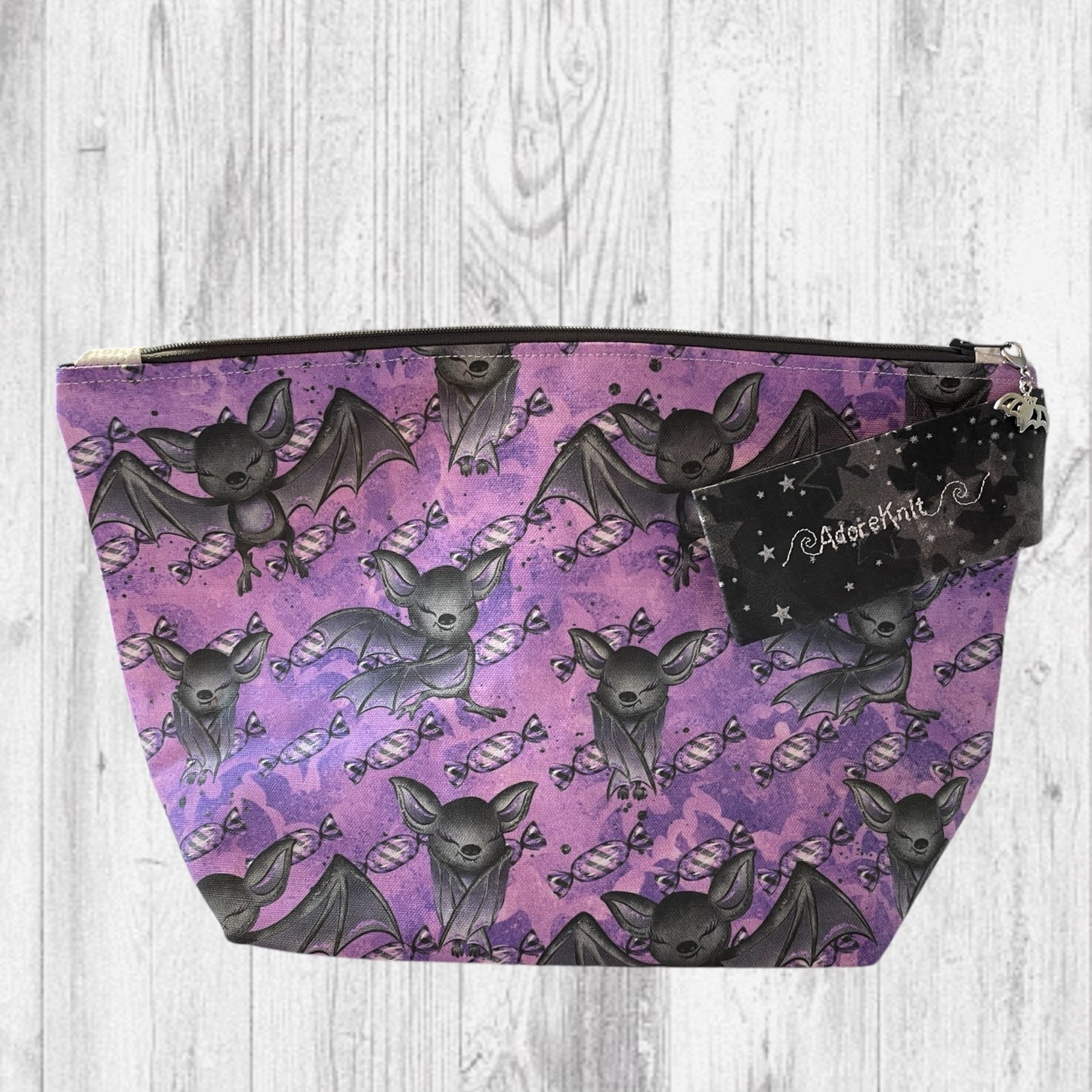 Playful Purple Bats Pass Piles of Peppermint Candy Project Bag