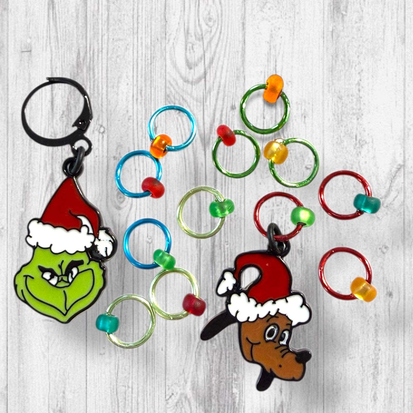 The Grouch and his Ride or Die Reindog Progress and Stitch Markers