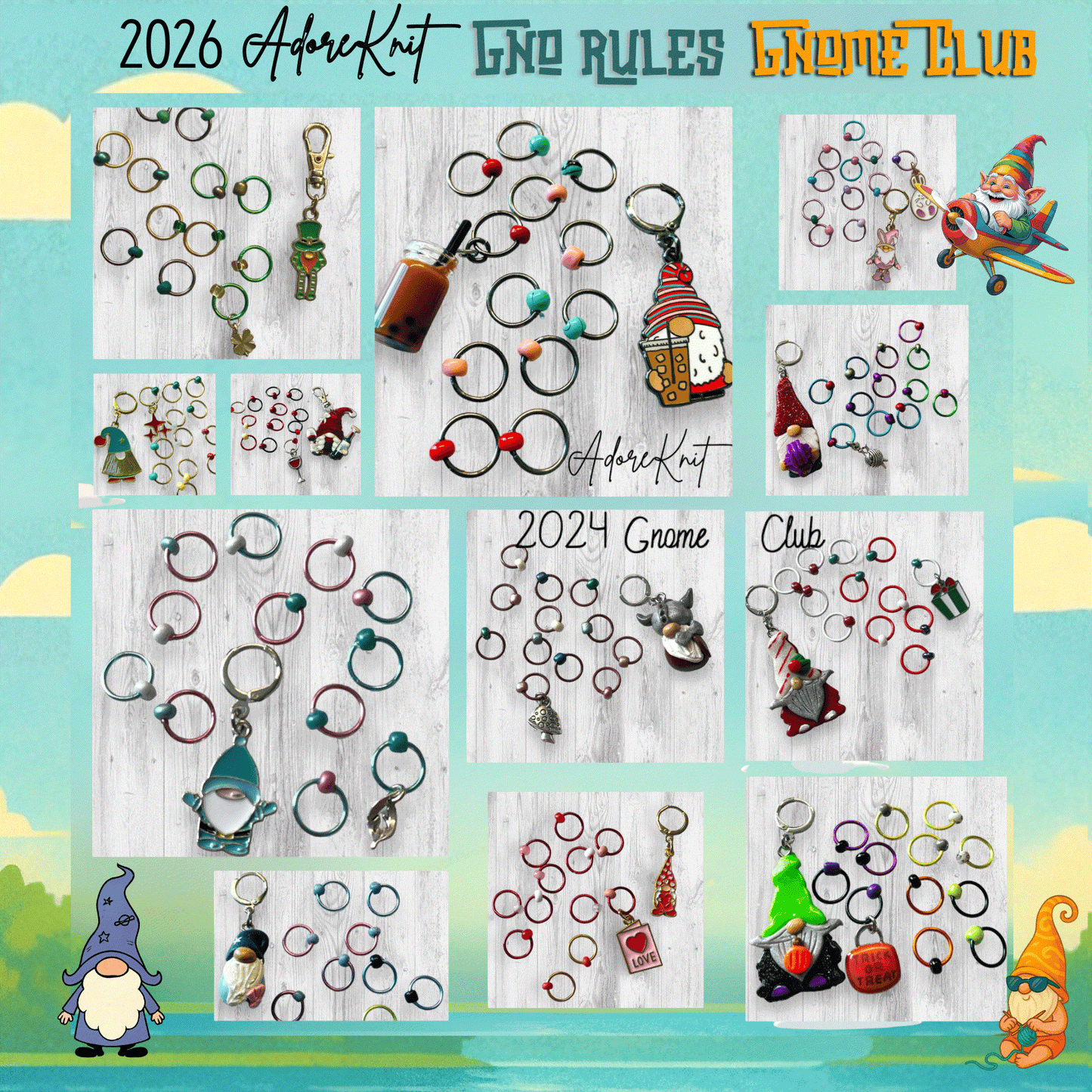 2026 GNo Rules GNOMES Countdown Club, 12 Days of Stitch & Progress Markers, Yarn, Project Bags