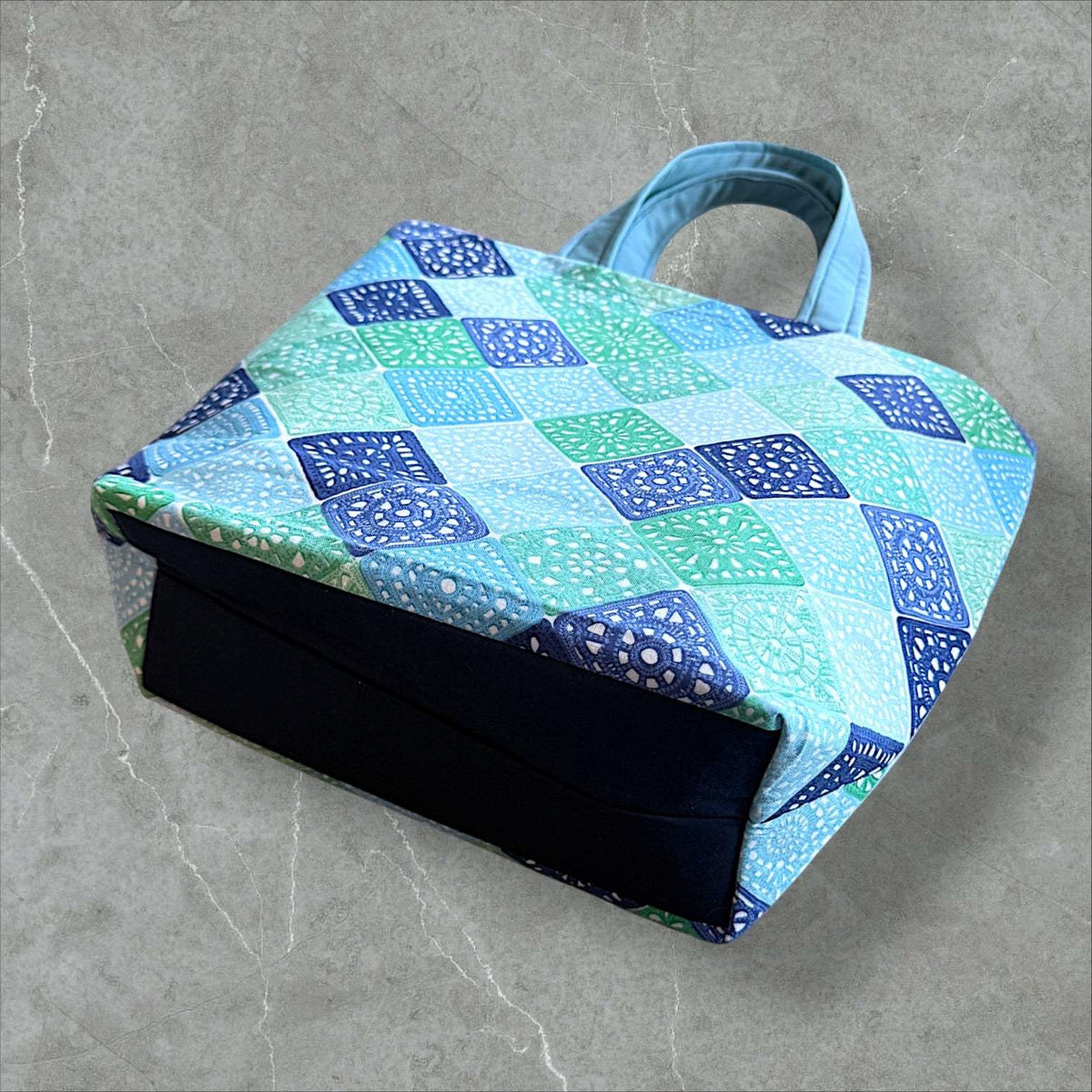 Heart Sings Granny Square Project Bag | Cool Colors Knitting Yarn Bag