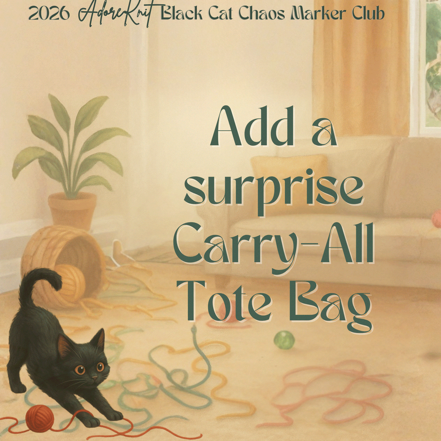 2026 Black Cat Chaos Marker Club, 12 Days of Stitch & Progress Markers, Yarn, Project Bags