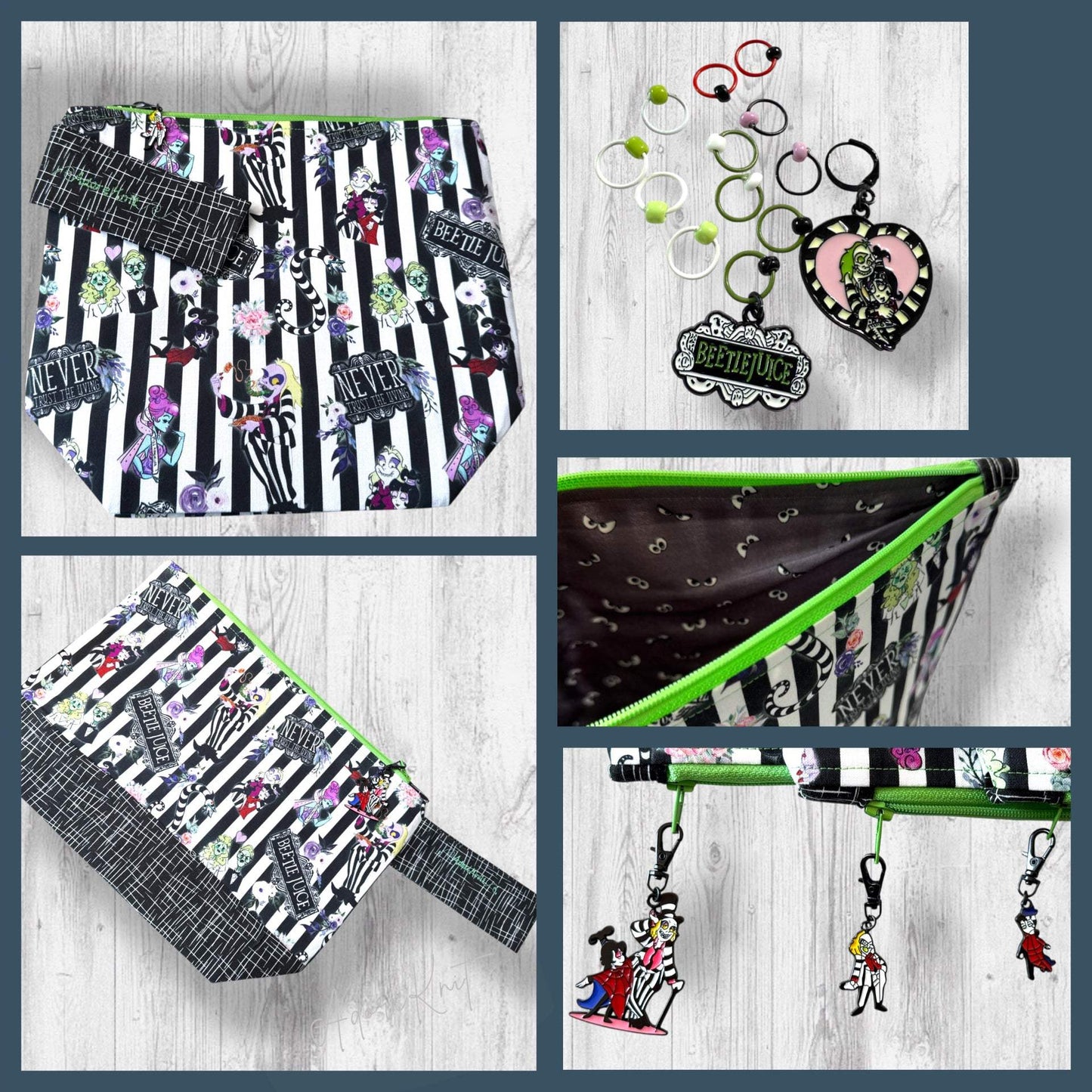 Beetlejuice and Lydia Progress and Stitch Markers