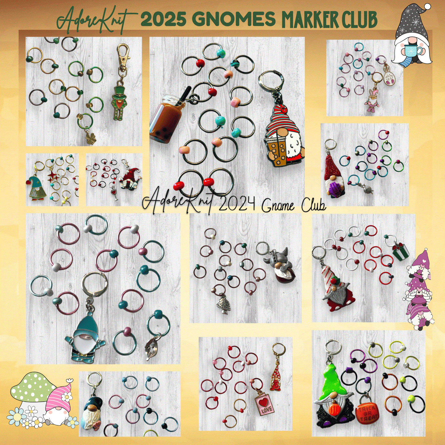 2025 GNo Good GNOMES Countdown Club, 12 Days of Stitch & Progress Markers, Yarn, Project Bags