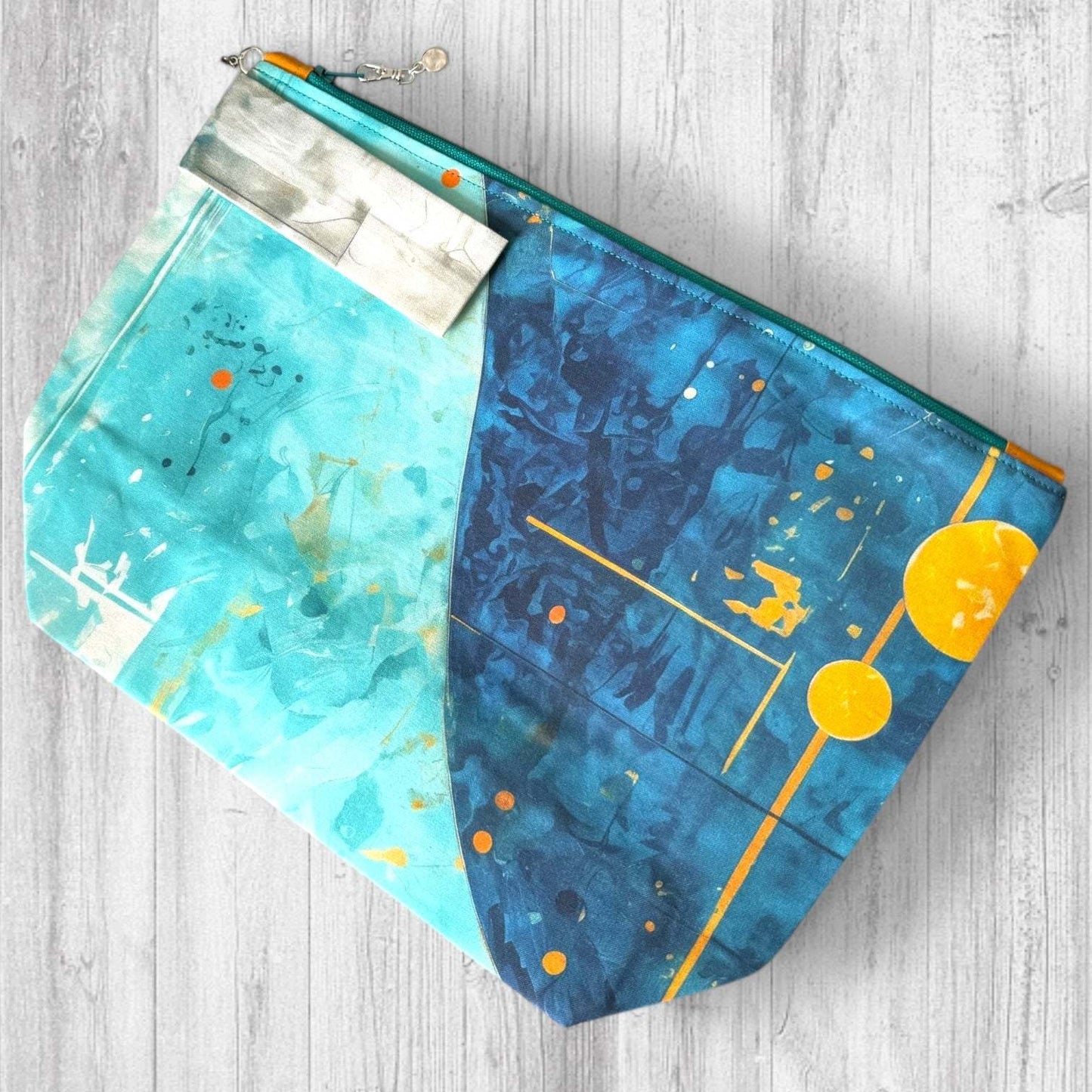 Watercolor & Ink Project Bag | Knitting Project Bag with Wrist Strap