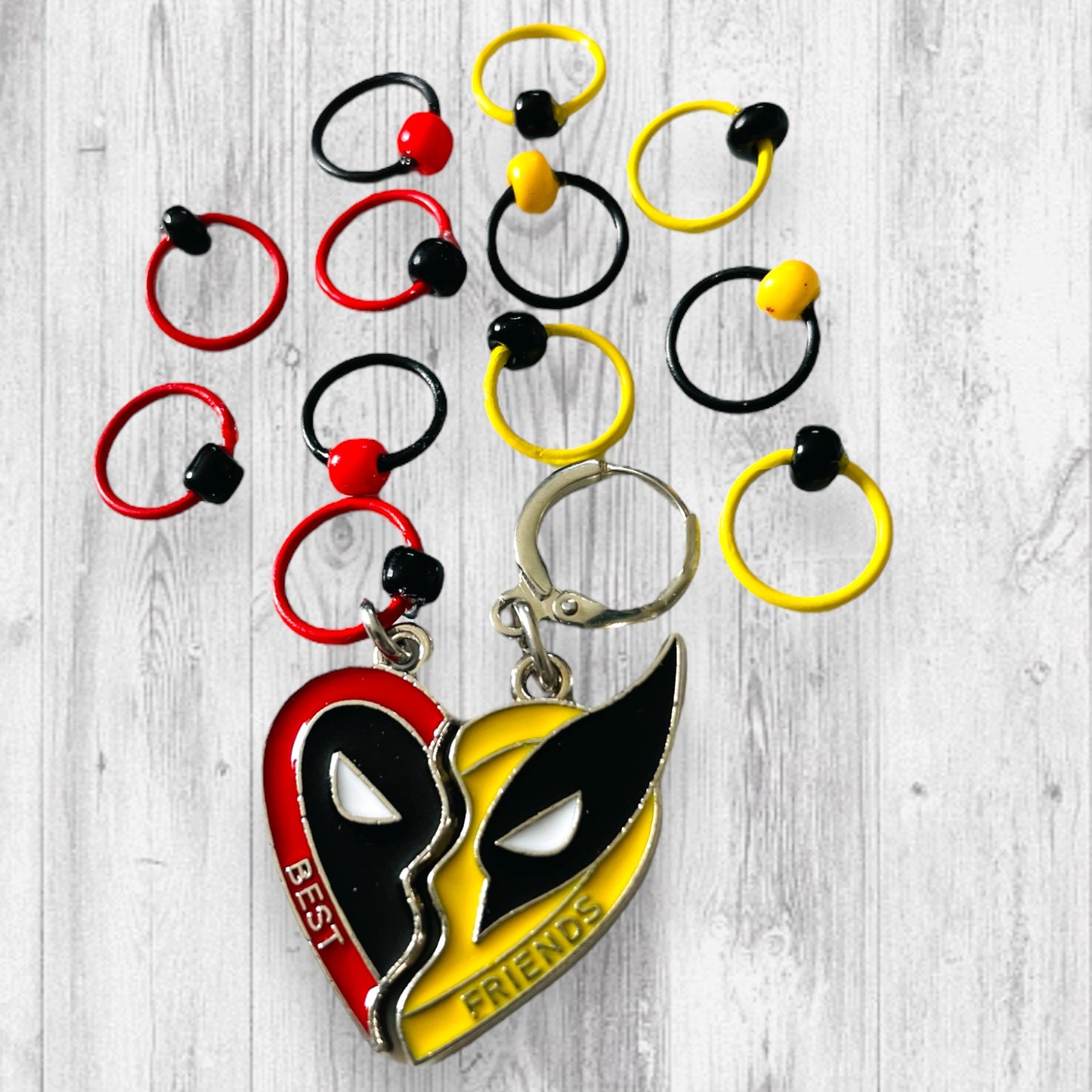 Red, Yellow, Red, Yellow Superhero Progress and Stitch Markers