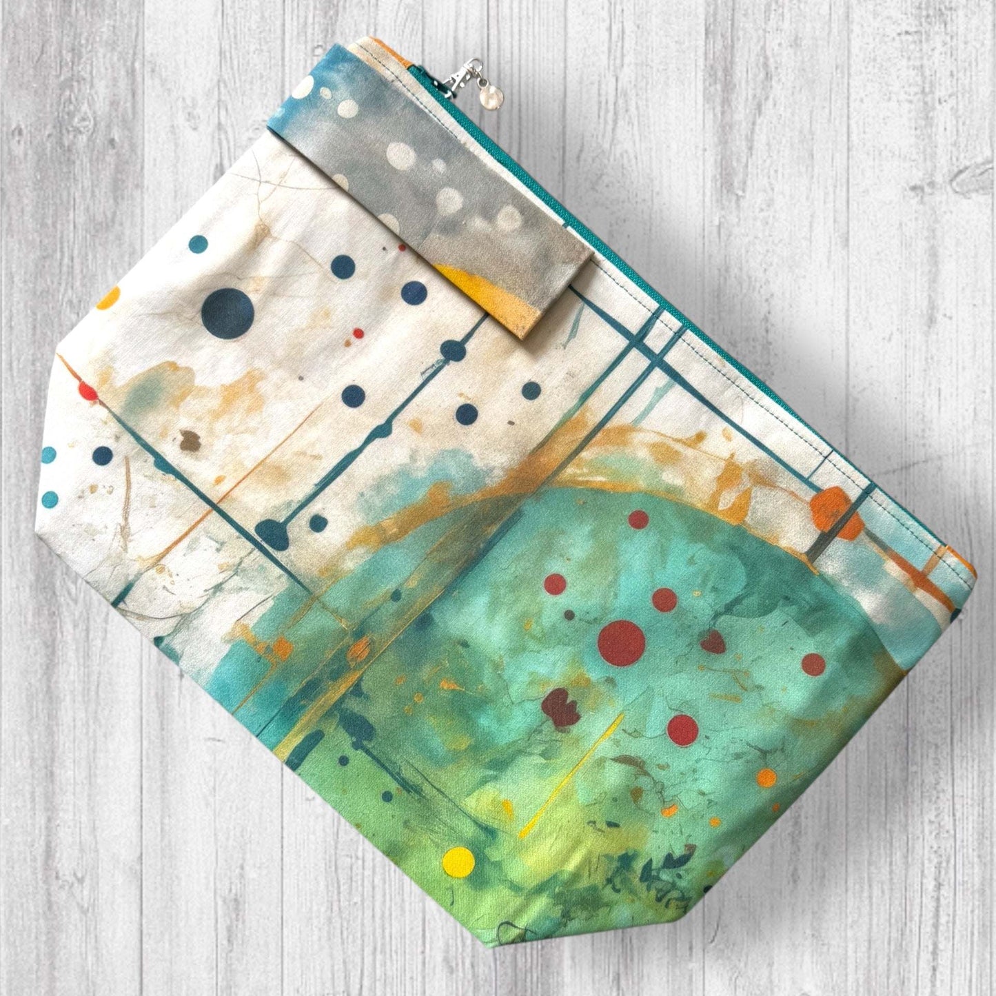 Watercolor & Ink Project Bag | Knitting Project Bag with Wrist Strap