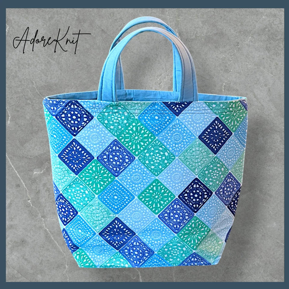 Heart Sings Granny Square Project Bag | Cool Colors Knitting Yarn Bag