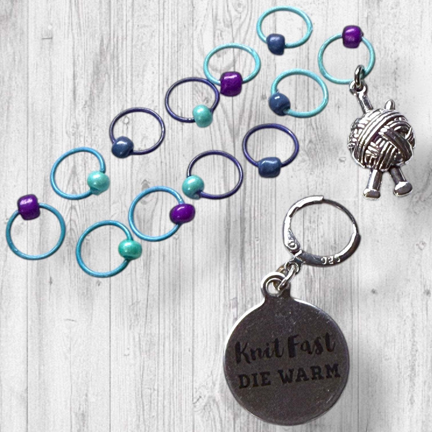 Knit Fast Die Warm Progress and Stitch Markers