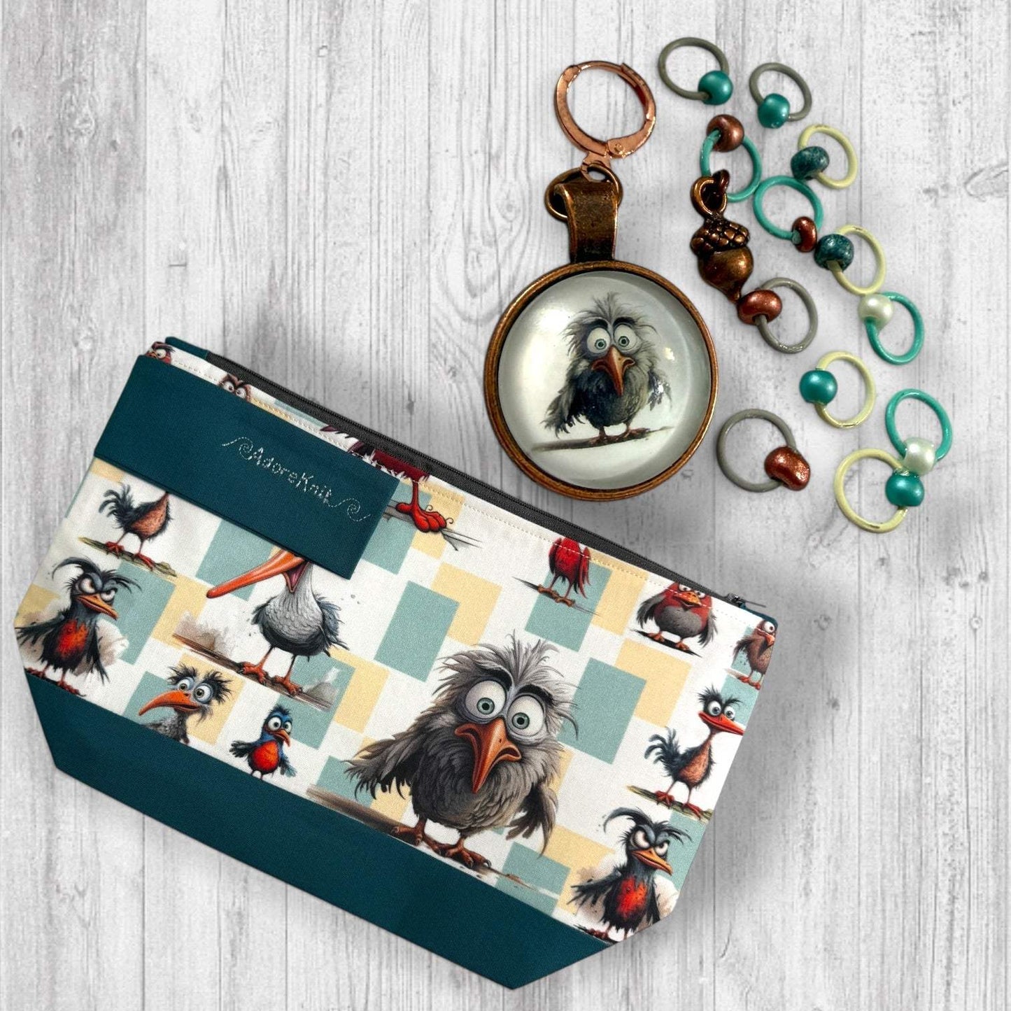 Feathered Fury Knitting Project Bag | Funny Bird Yarn Bag