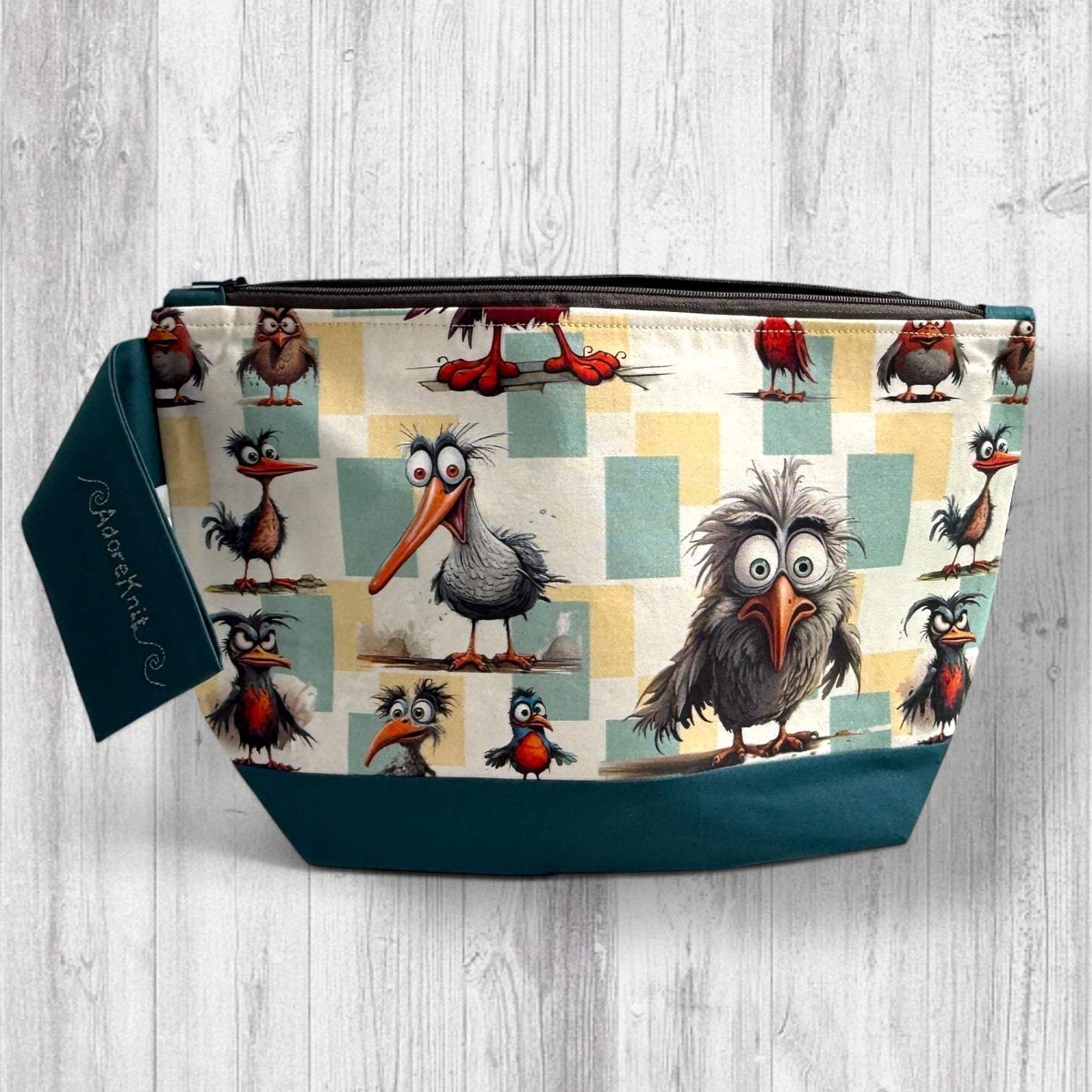 Feathered Fury Knitting Project Bag | Funny Bird Yarn Bag