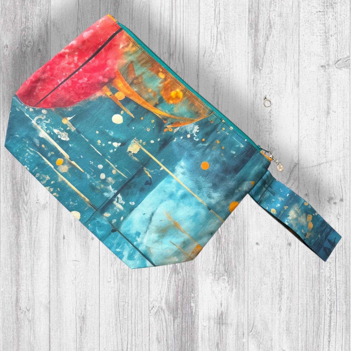 Watercolor & Ink Project Bag | Knitting Project Bag with Wrist Strap