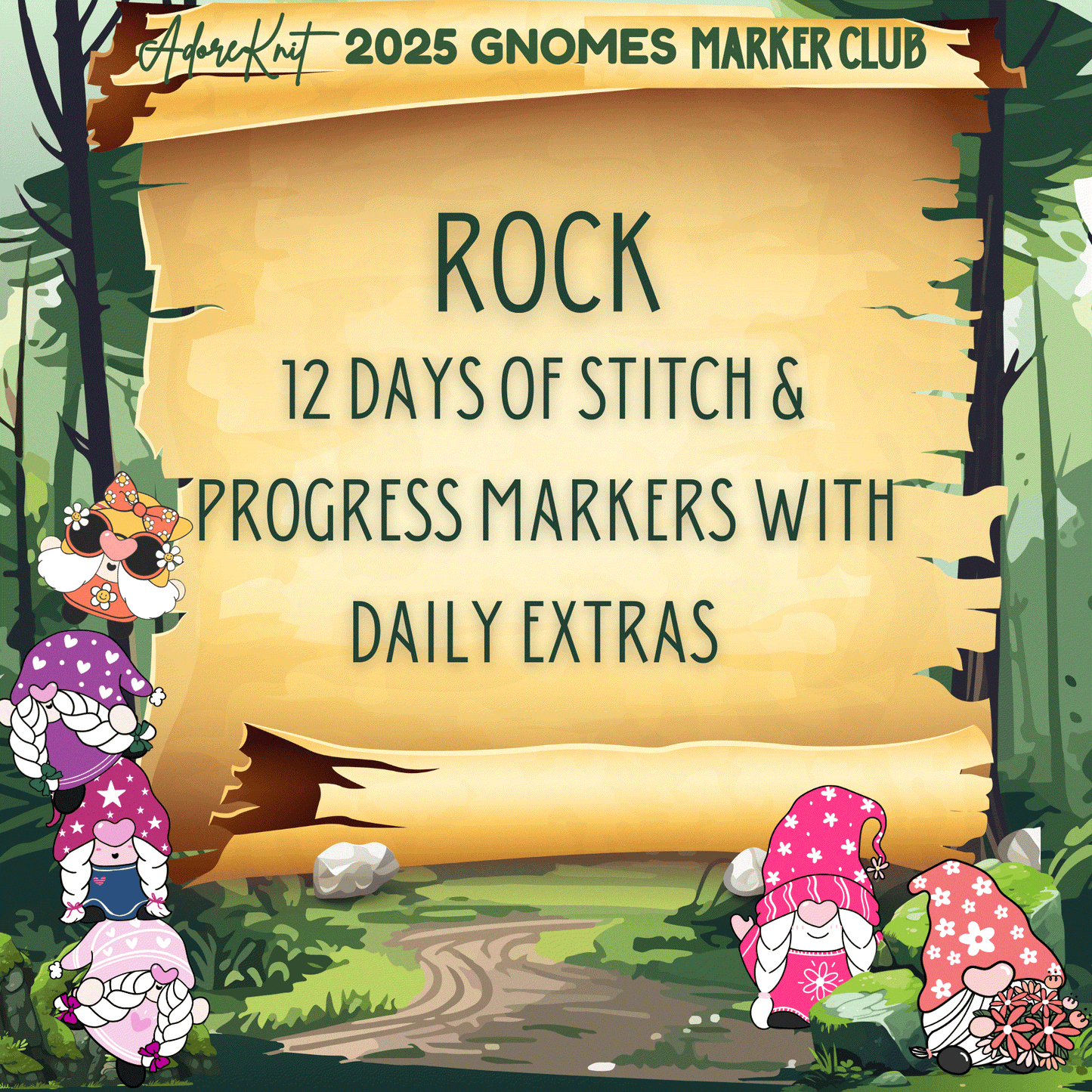 2025 GNo Good GNOMES Countdown Club, 12 Days of Stitch & Progress Markers, Yarn, Project Bags