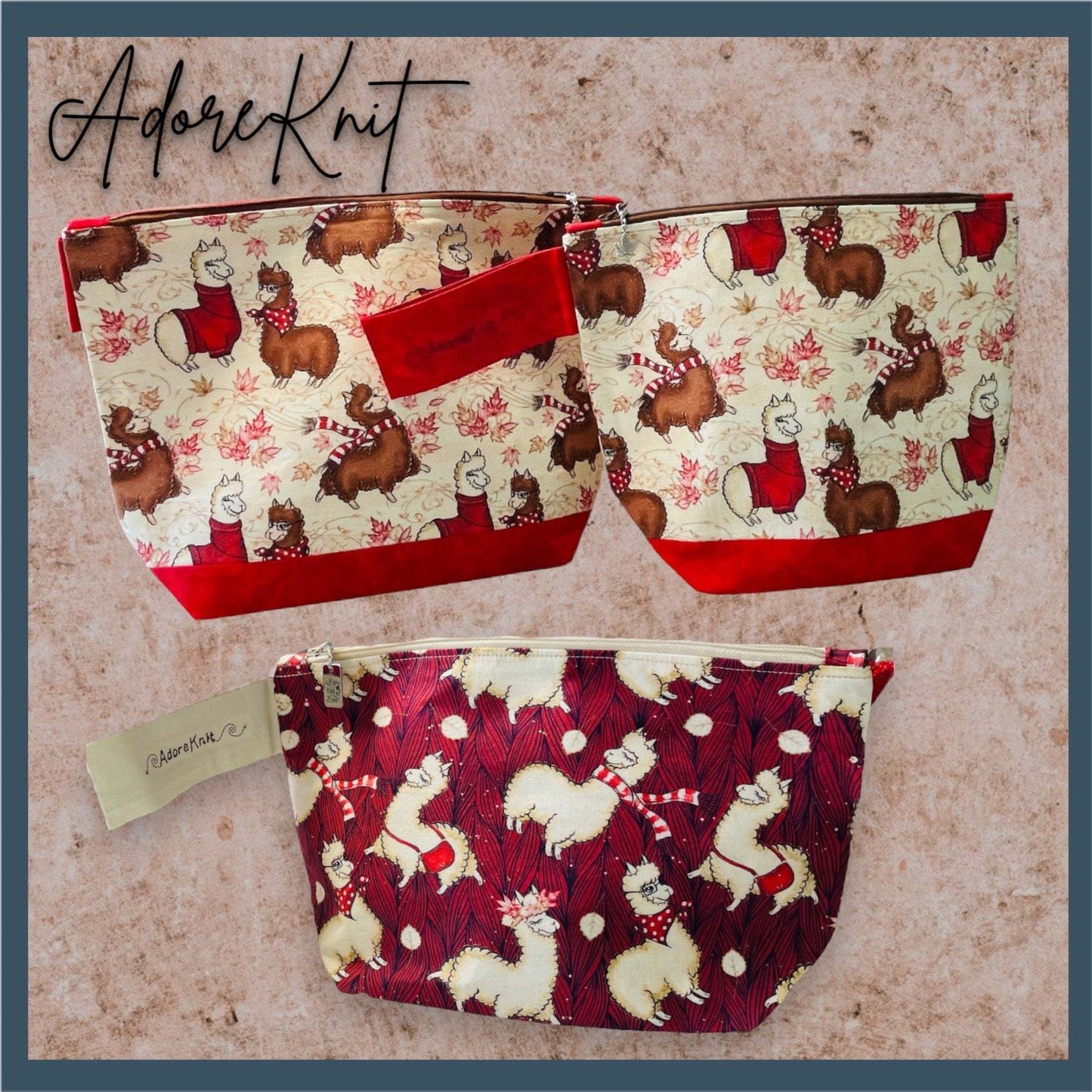 Alpacas in Scarves Project Bag - AdoreKnit