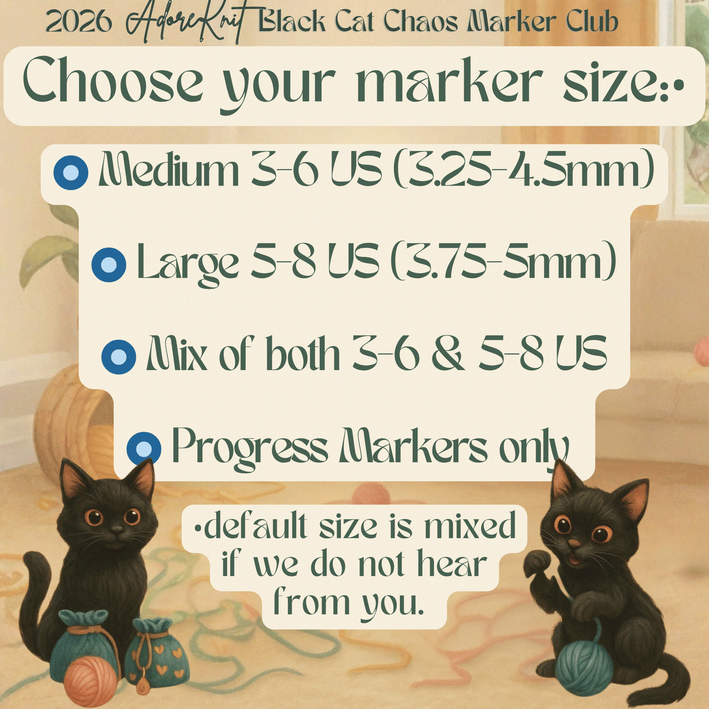 2026 Black Cat Chaos Marker Club, 12 Days of Stitch & Progress Markers, Yarn, Project Bags