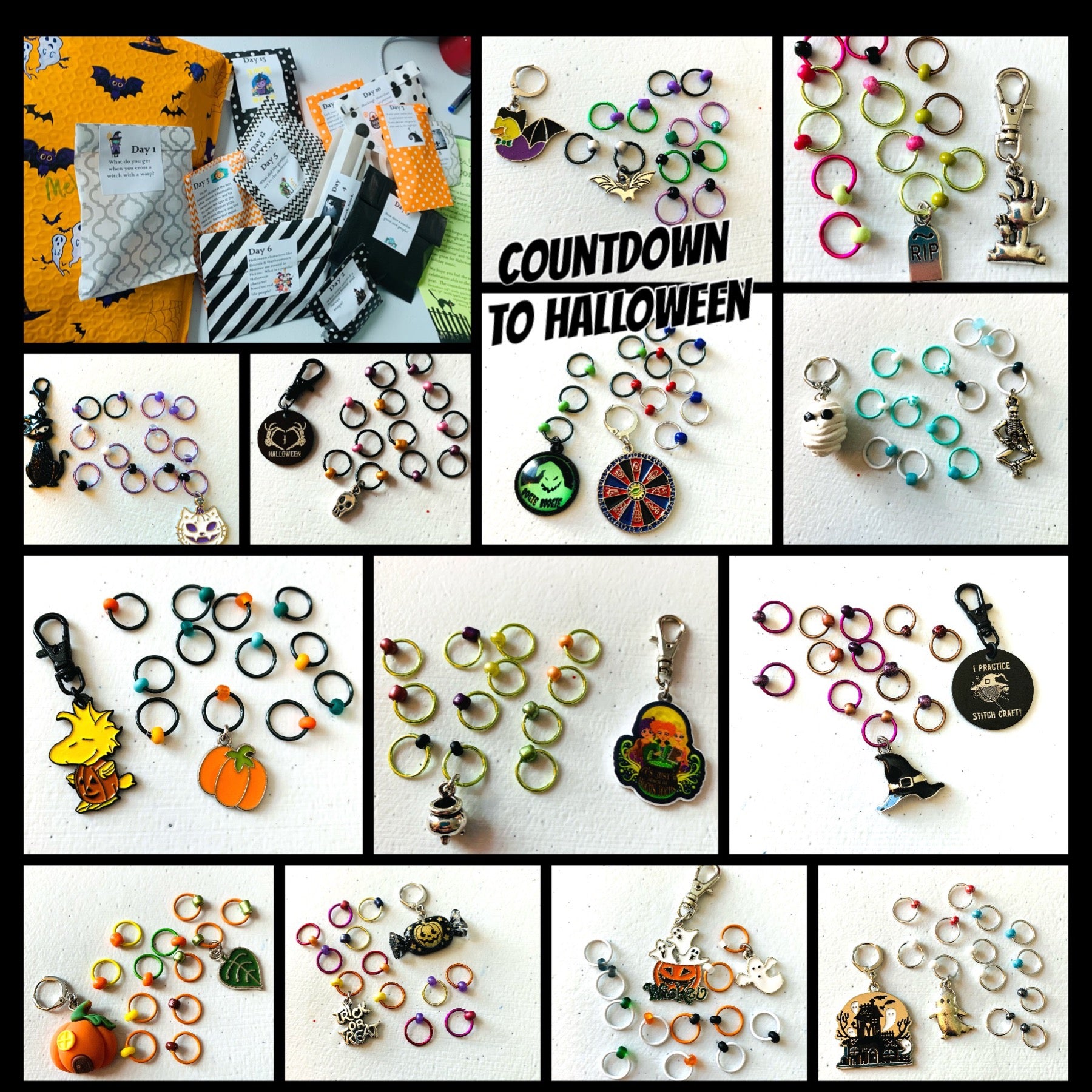 2024 13 Days of Halloween Countdown Club, 13 Days of Progress & Stitch Markers with a Project Bag and a Skein of Yarn - AdoreKnit