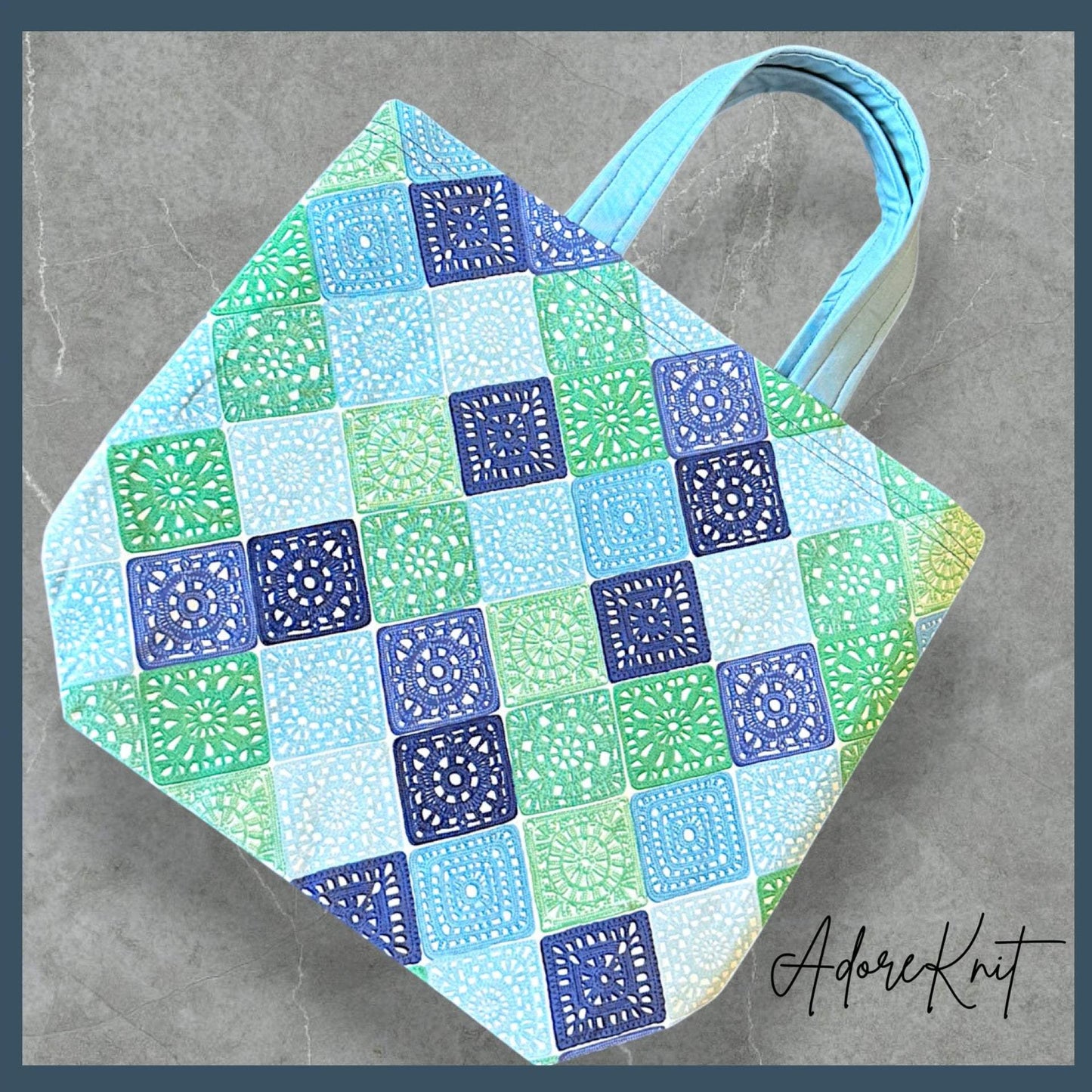 Heart Sings Granny Square Project Bag | Cool Colors Knitting Yarn Bag