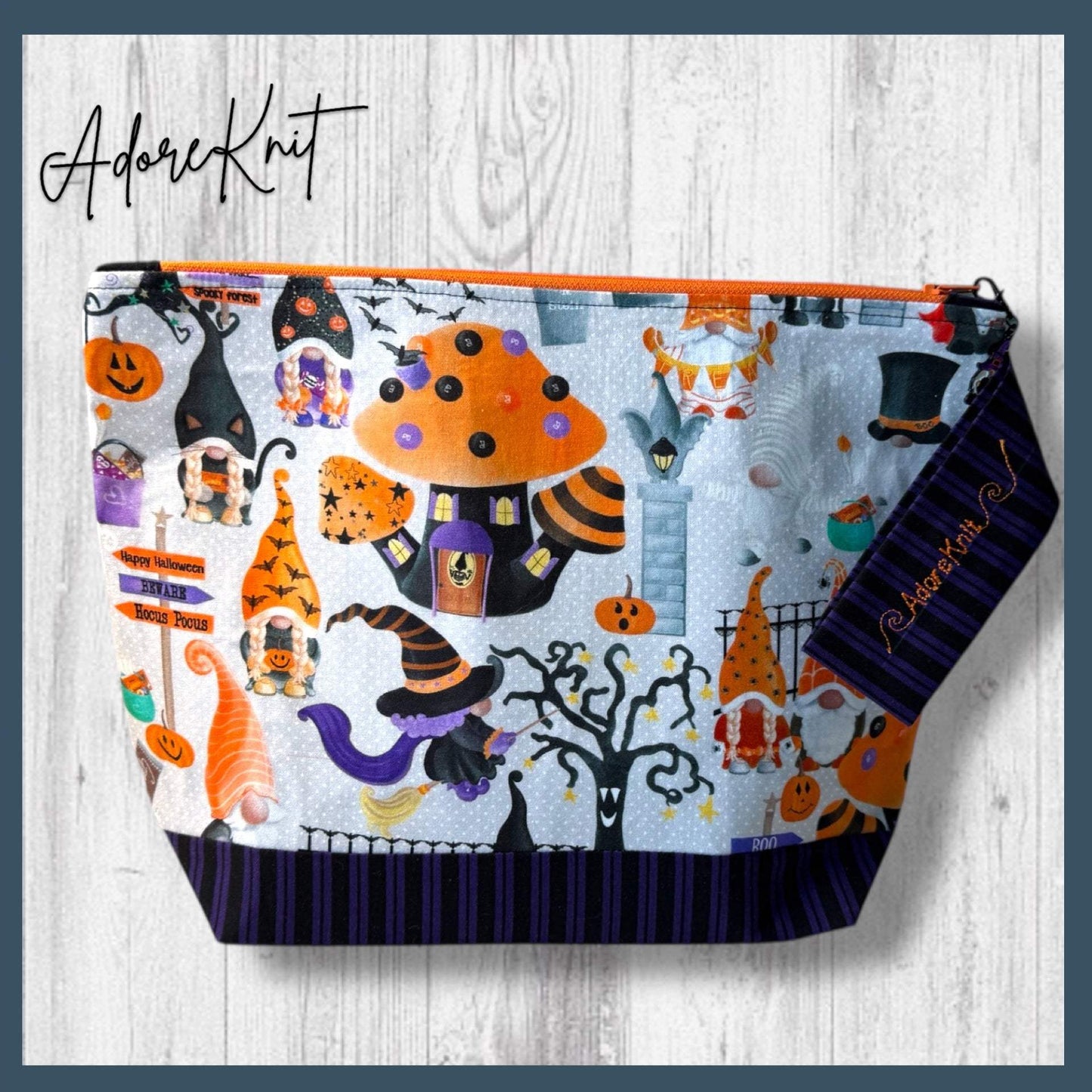 Pumpkin Paths & Pointy Caps Project Bag stripes