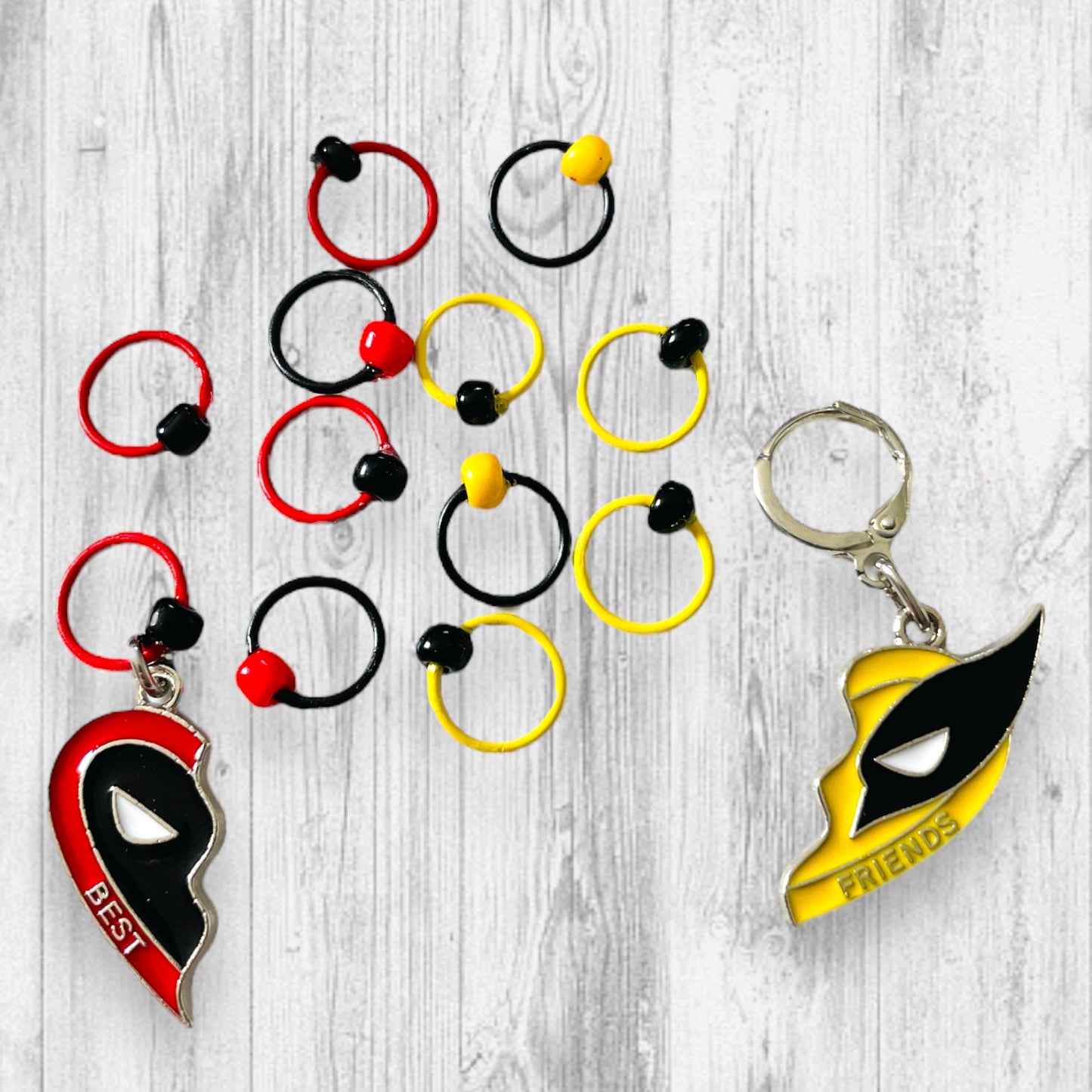 Red, Yellow, Red, Yellow Superhero Progress and Stitch Markers