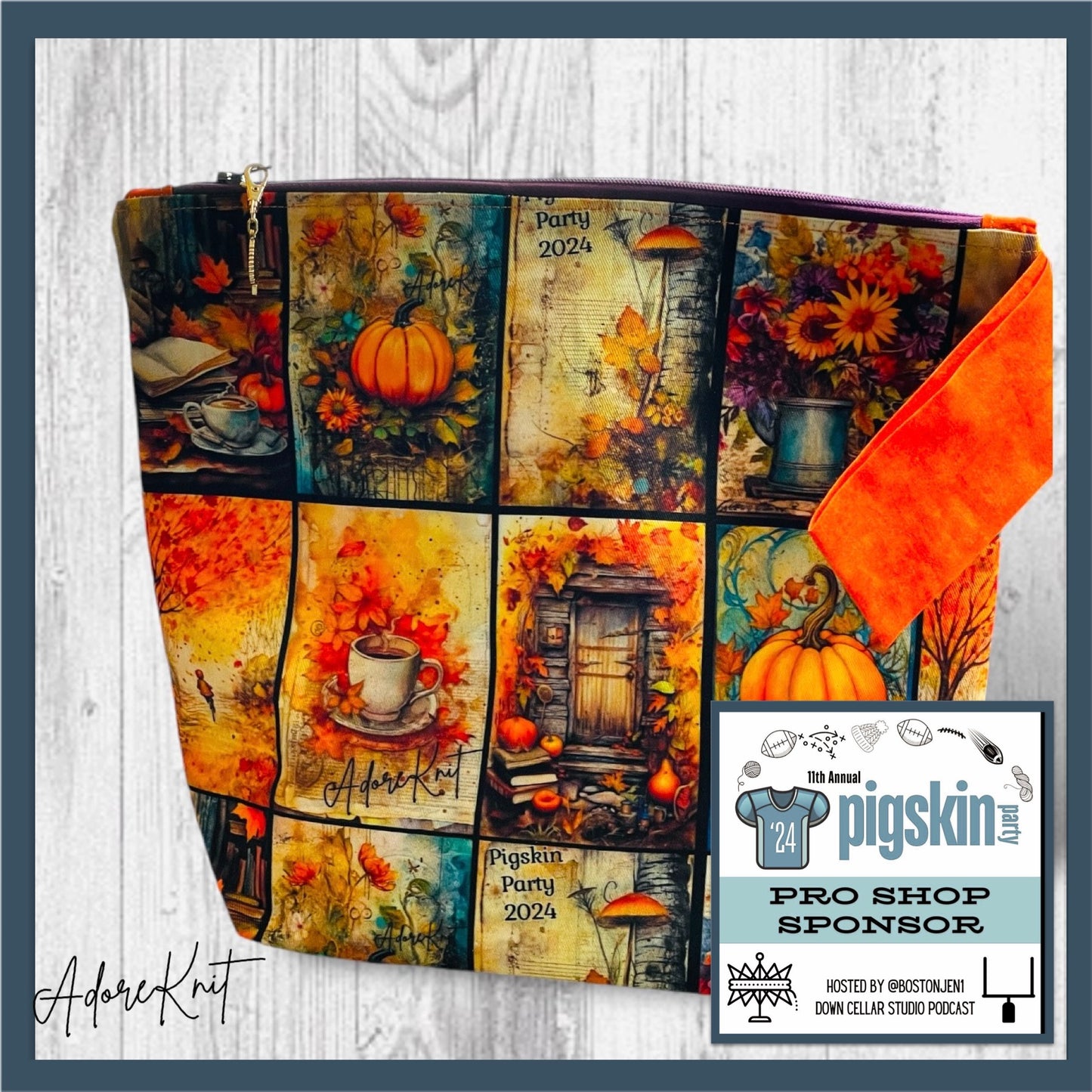 AdoreKnit 2024 Exclusive Pigskin Party Project Bag Orange