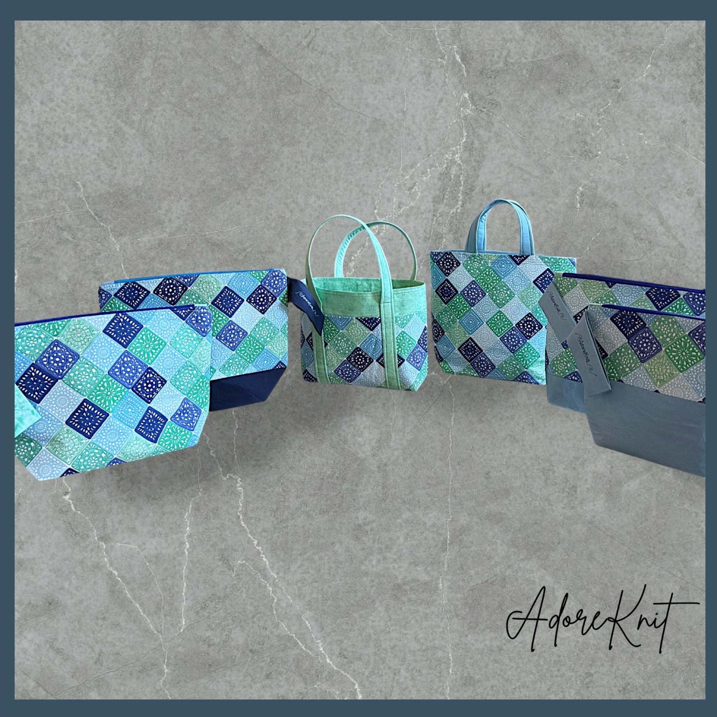 Heart Sings Granny Square Project Bag | Cool Colors Knitting Yarn Bag