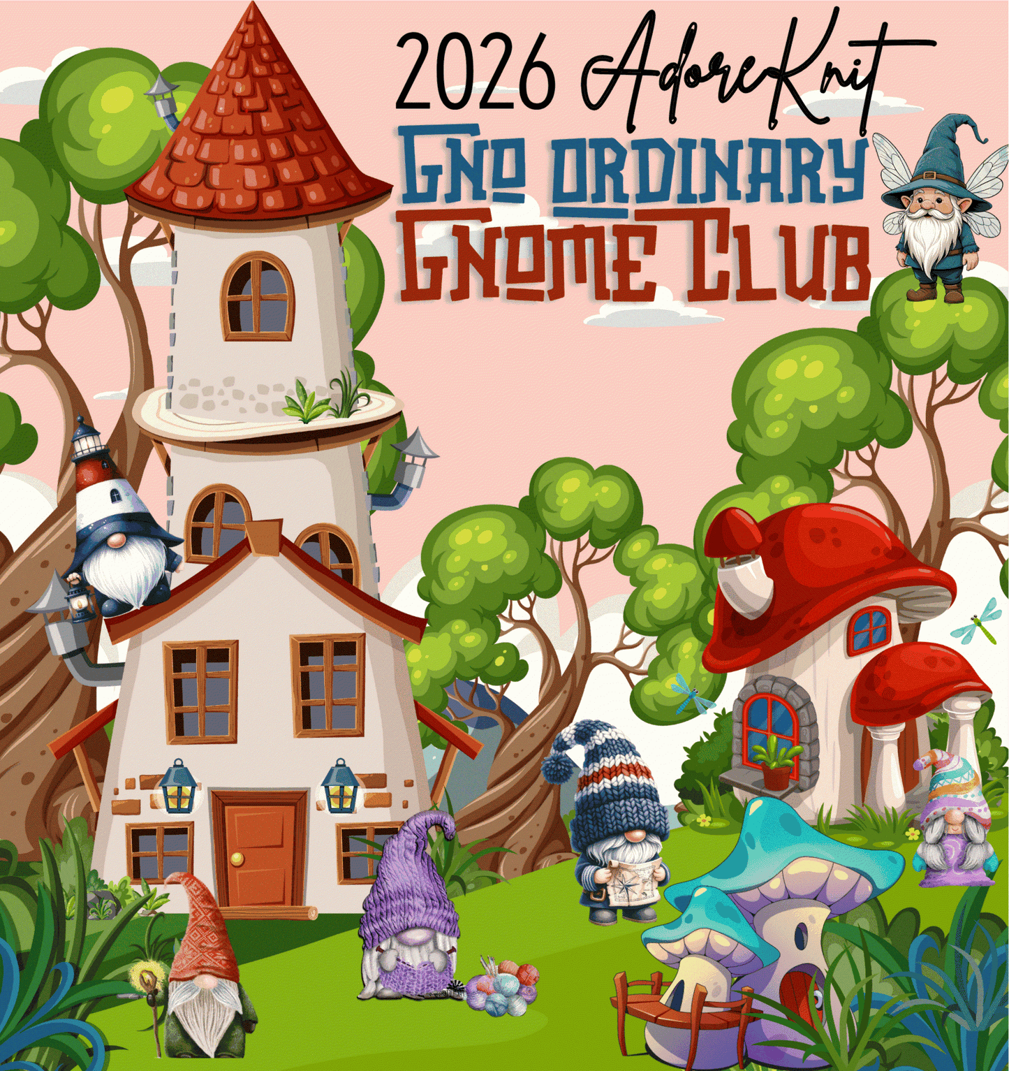 2026 GNo Ordinary GNOMES Countdown Club, 12 Days of Stitch & Progress Markers, Yarn, Project Bags