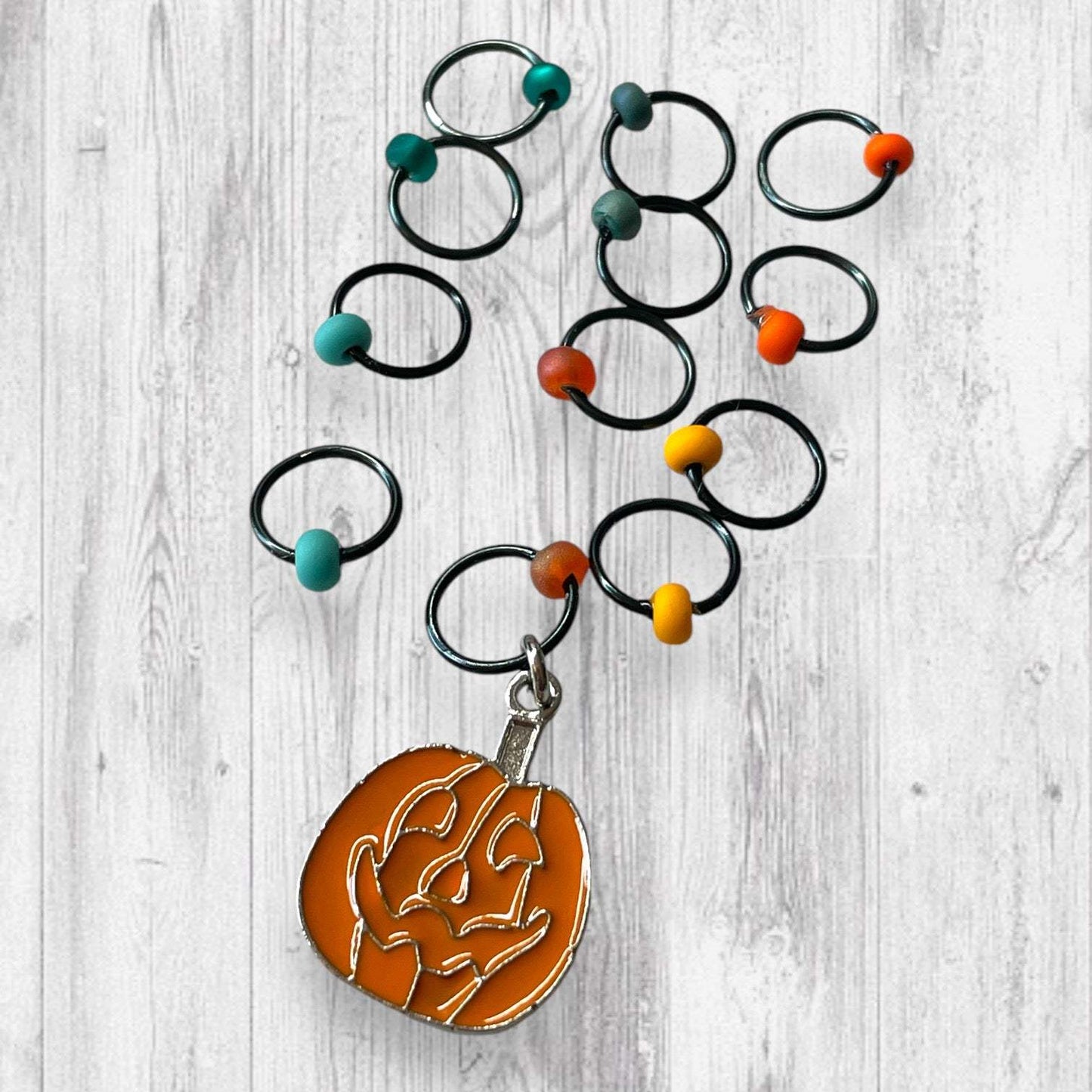 King of the Pumpkin Patch Progress and Stitch Markers Jack
